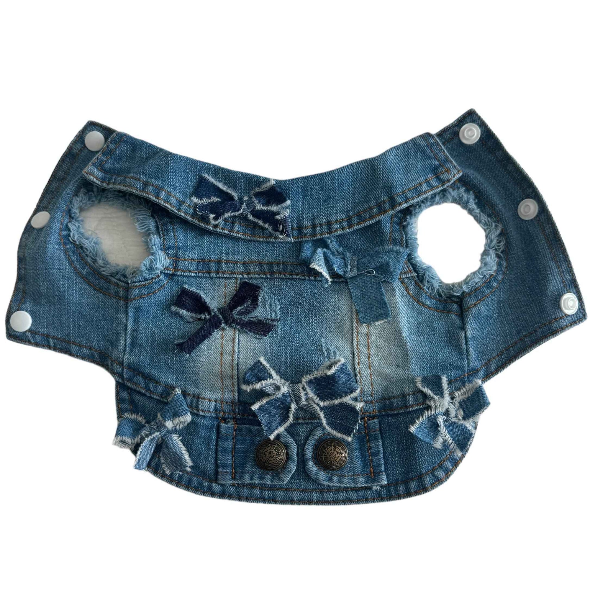 Heads or Tails Pup Denim Bow Dog Vest
