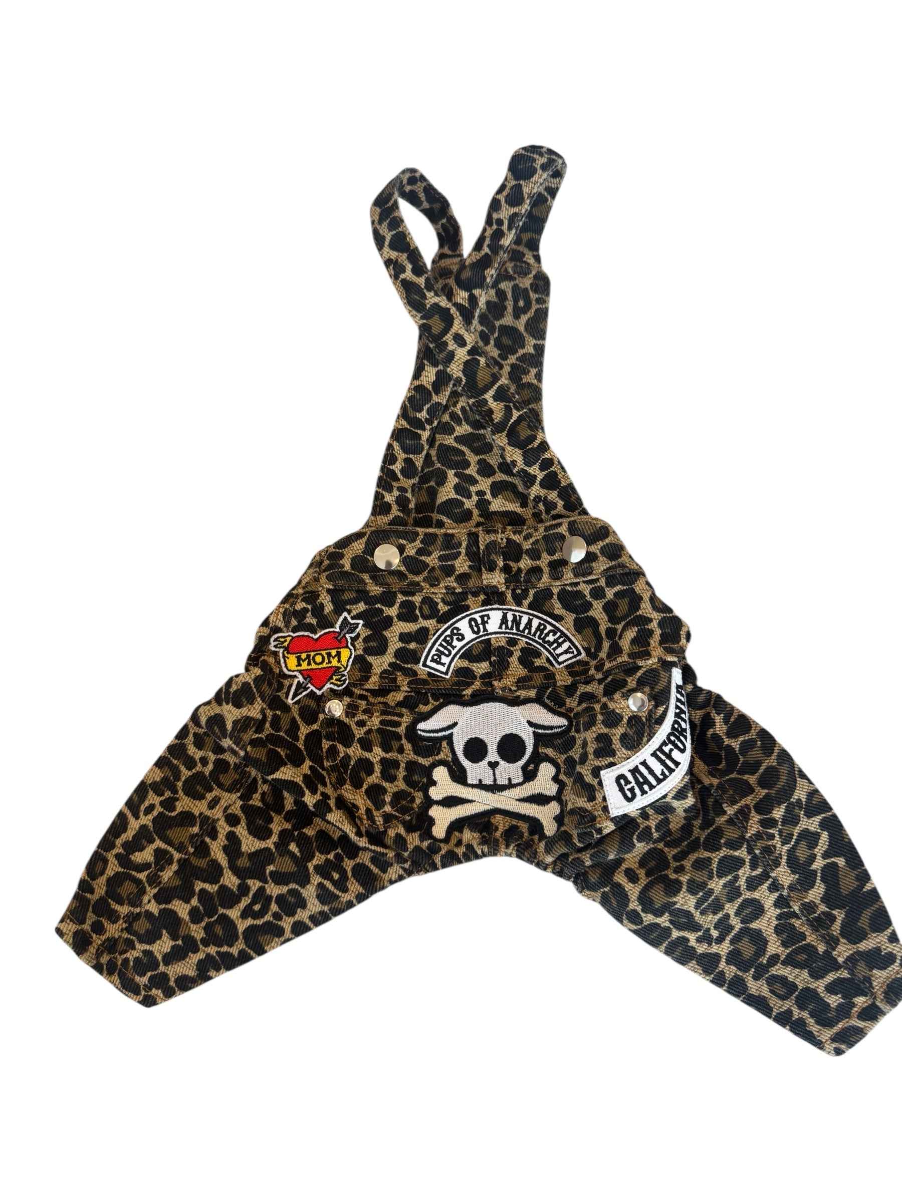 Heads or Tails Pup Animal Print Pups of Anarchy Dog Overalls