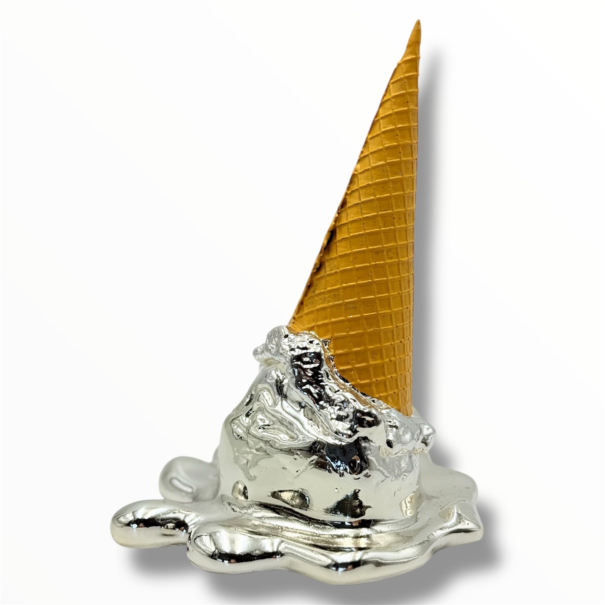 And Iconic Oops! No.1 Melting Ice Cream Sculpture Silver Chrome Style
