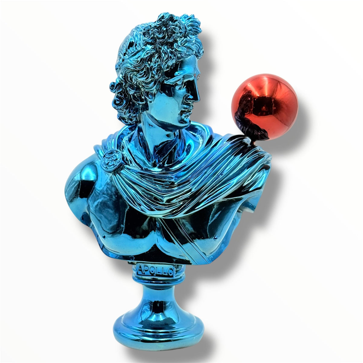 And Iconic Apollo Sculpture Blue Chrome with Red Balloon