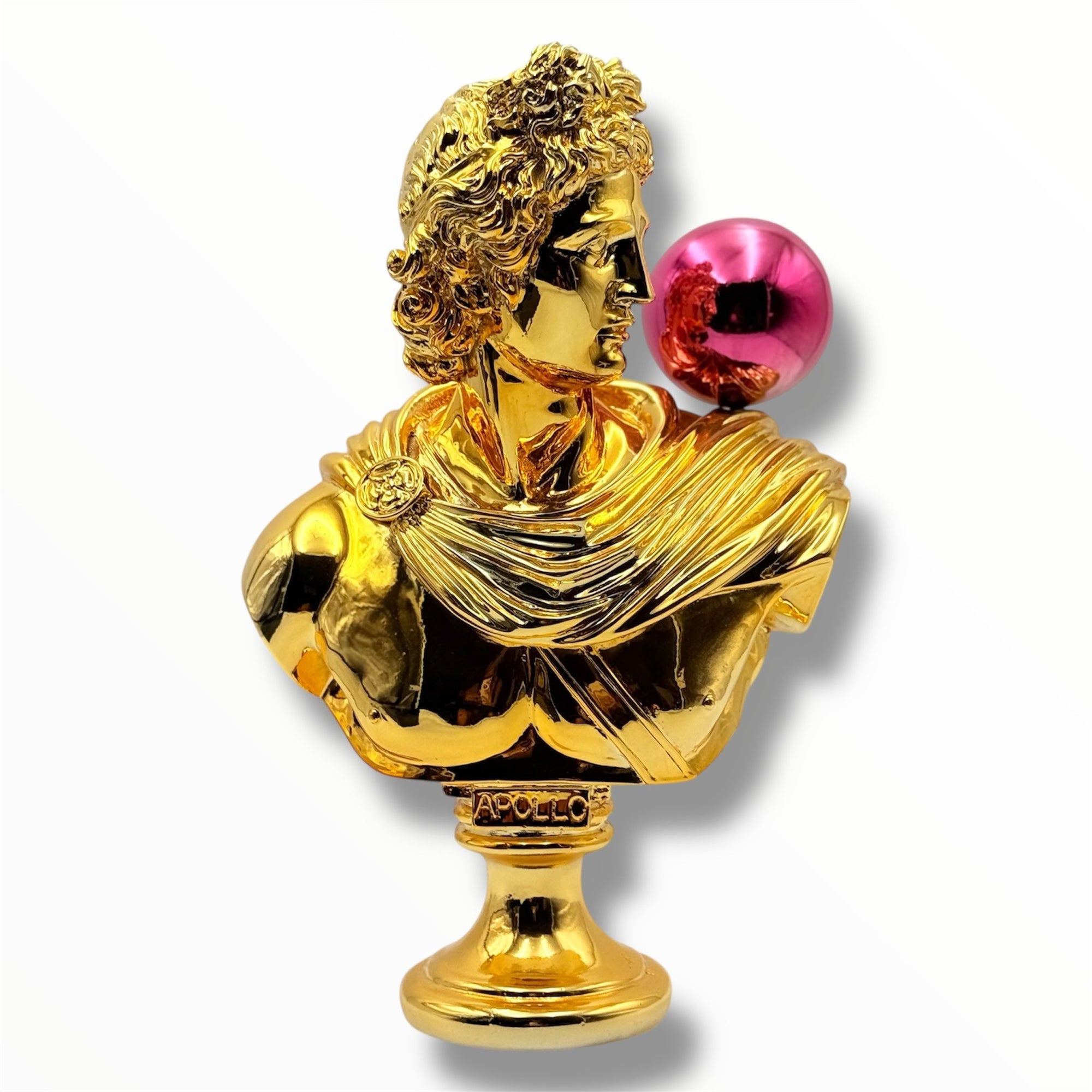 And Iconic Apollo Sculpture Gold Chrome with Pink Balloon