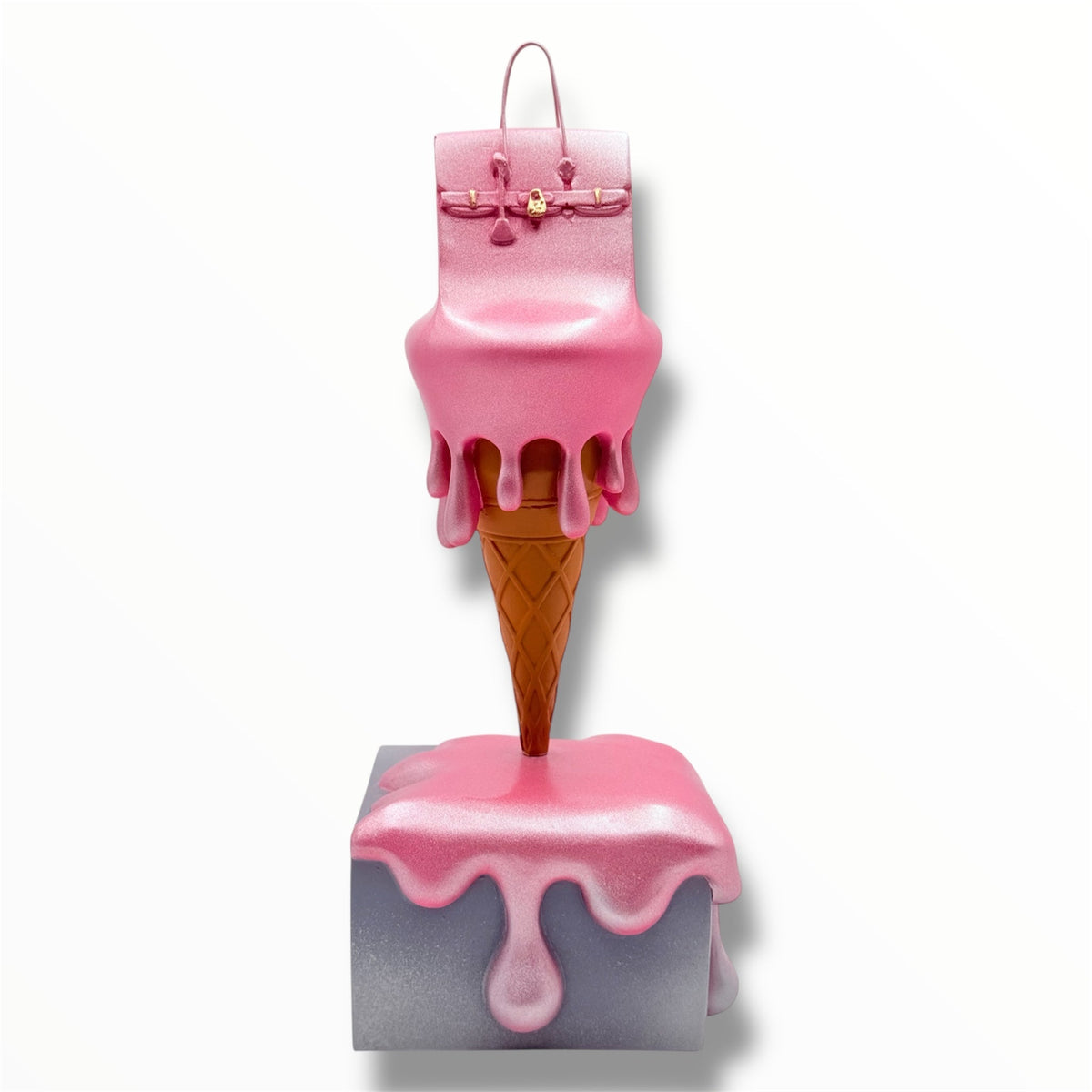 And Iconic Melty Bag Sculpture Metallic Pink and Grey Style