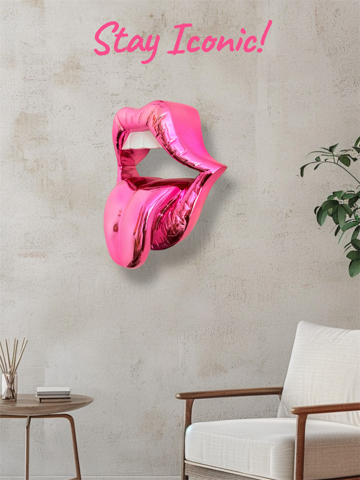 And Iconic Candy Pink Chrome Kiss Wall Sculpture
