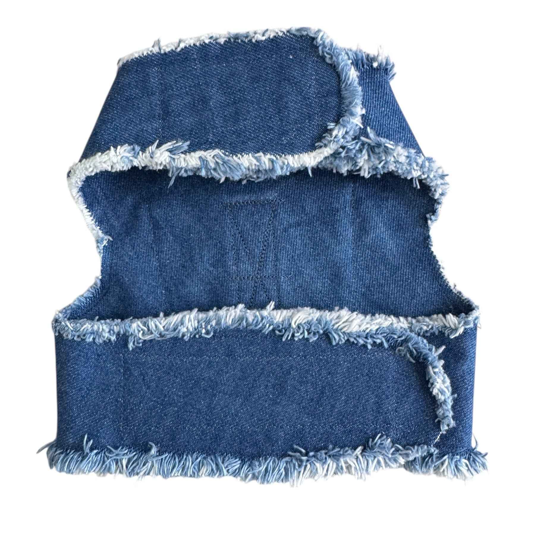 Heads or Tails Pup Denim with Floral Initial Dog Harness