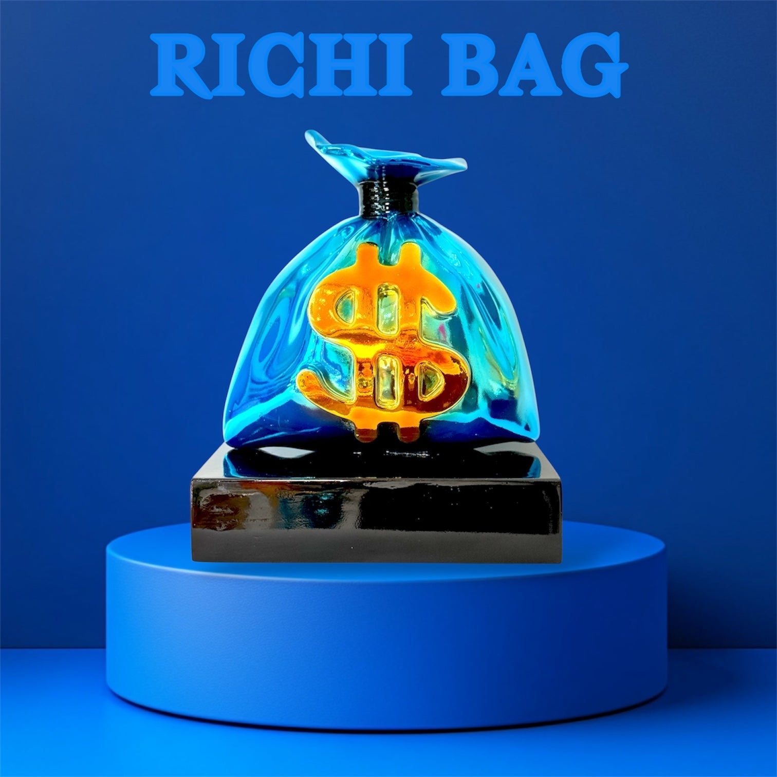 And Iconic Blue Money Bag Graffiti Pop Art Sculpture