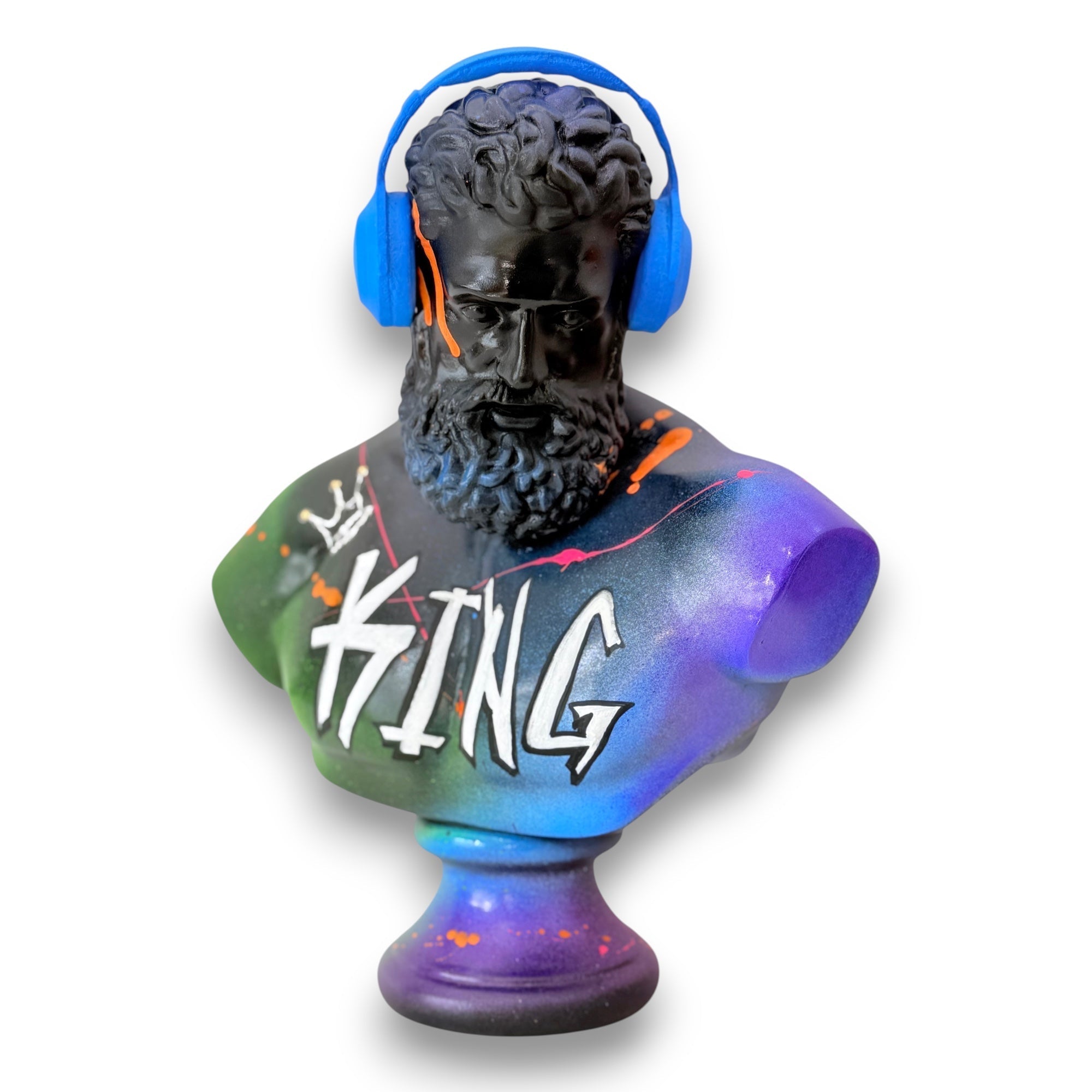 And Iconic DJ Hercules King Sculpture Blue Headphones Pop Art Bust