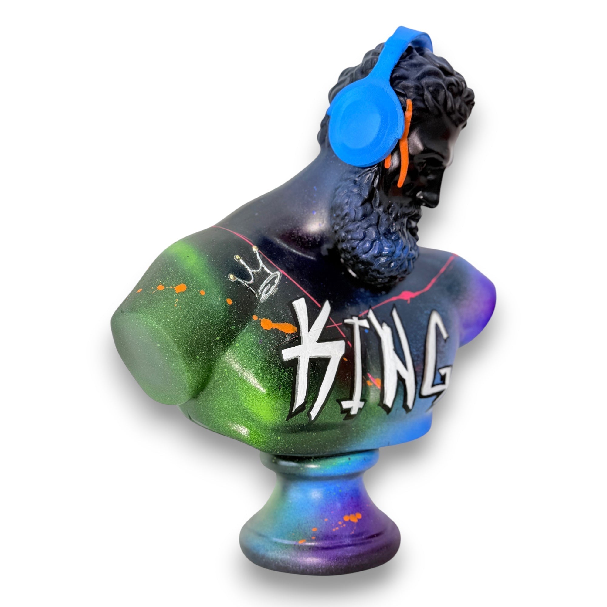 And Iconic DJ Hercules King Sculpture Blue Headphones Pop Art Bust
