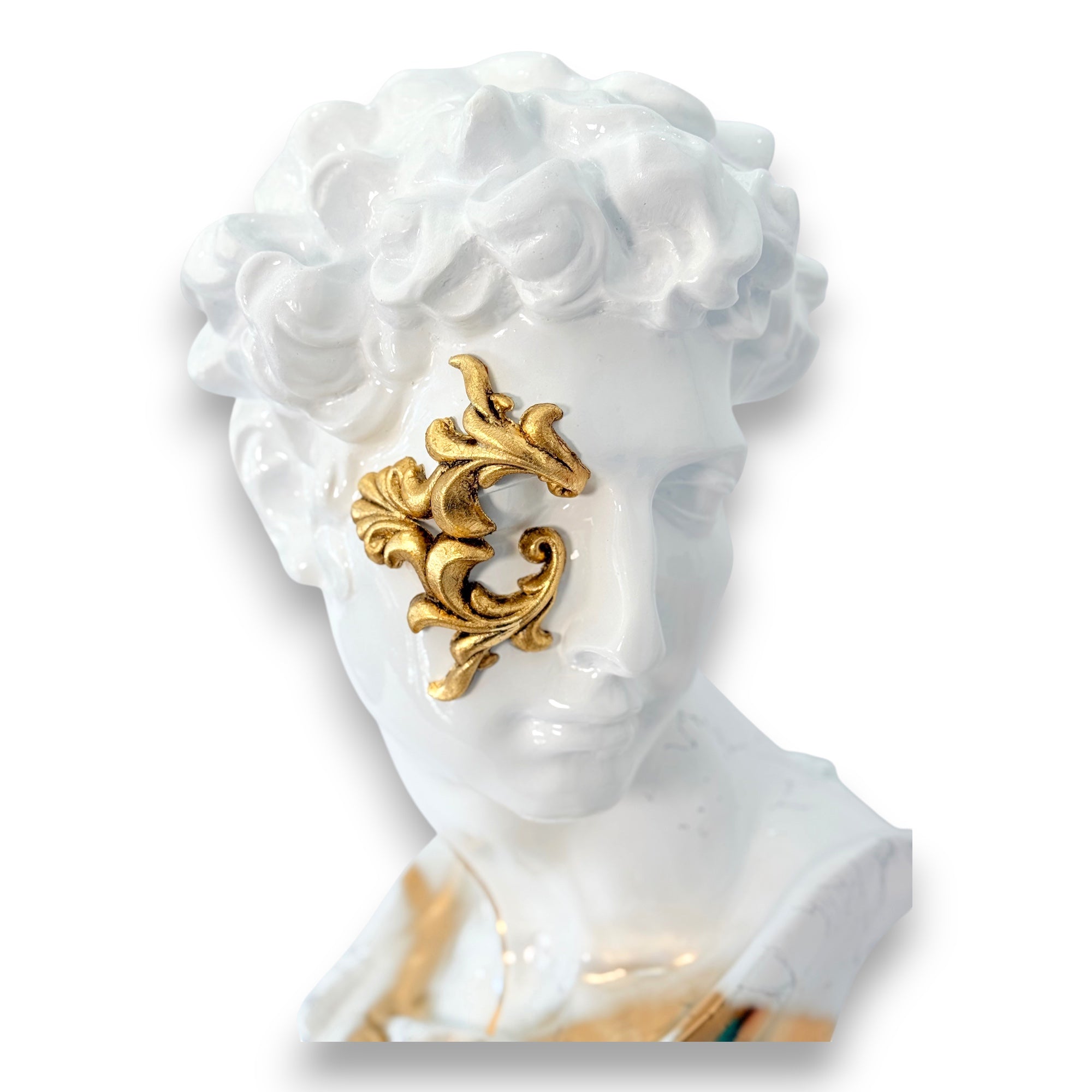 And Iconic Giuliano de Medici Bust White Marble Effect and Gold Applique Collector Style