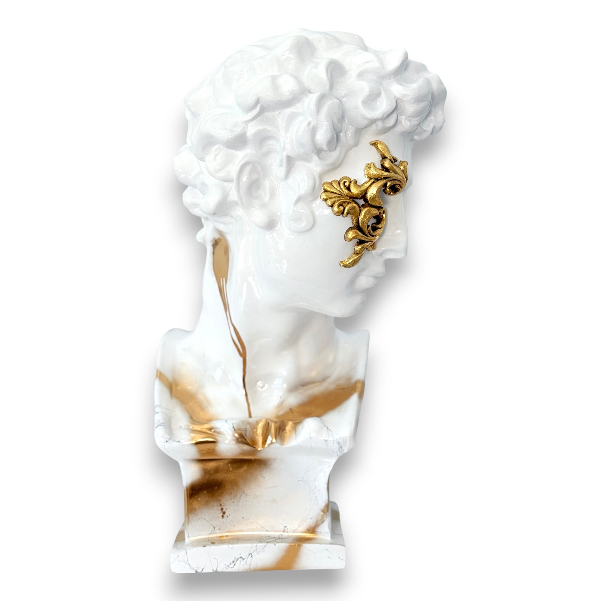And Iconic Giuliano de Medici Bust White Marble Effect and Gold Applique Collector Style