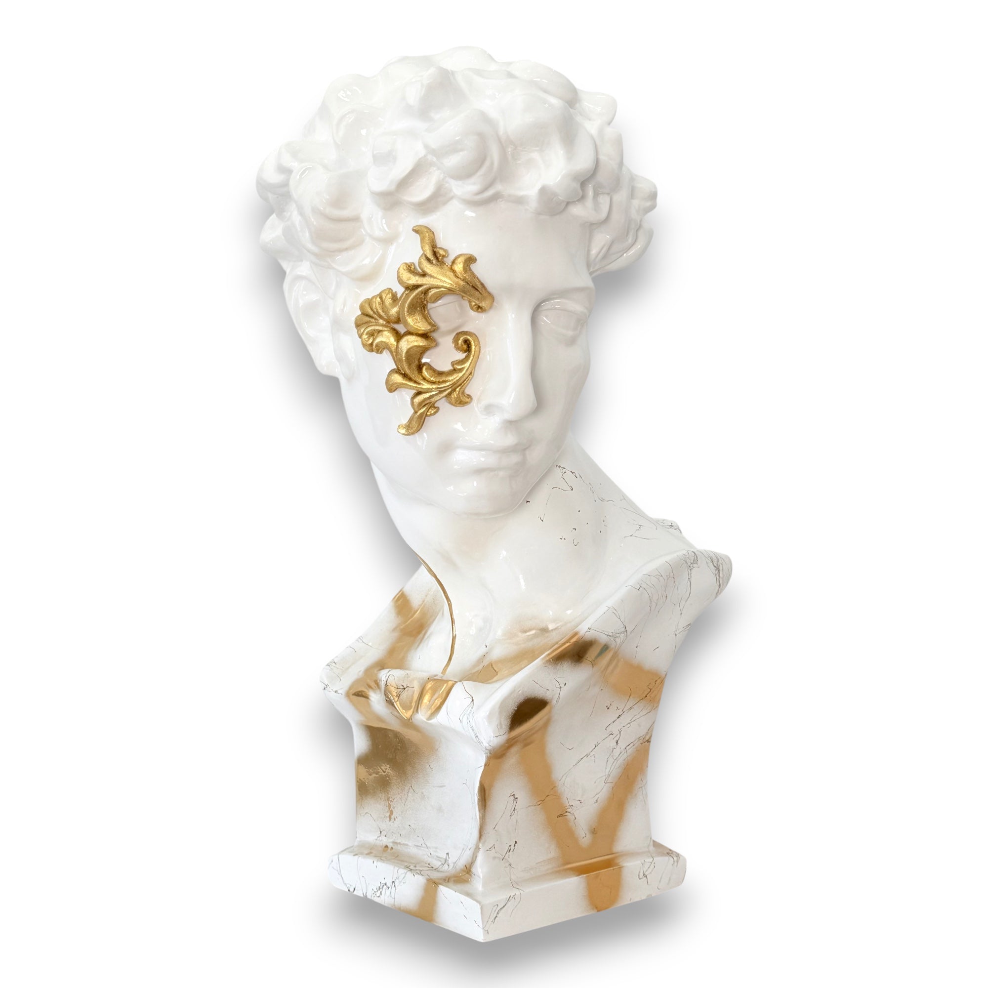And Iconic Giuliano de Medici Bust White Marble Effect and Gold Applique Collector Style