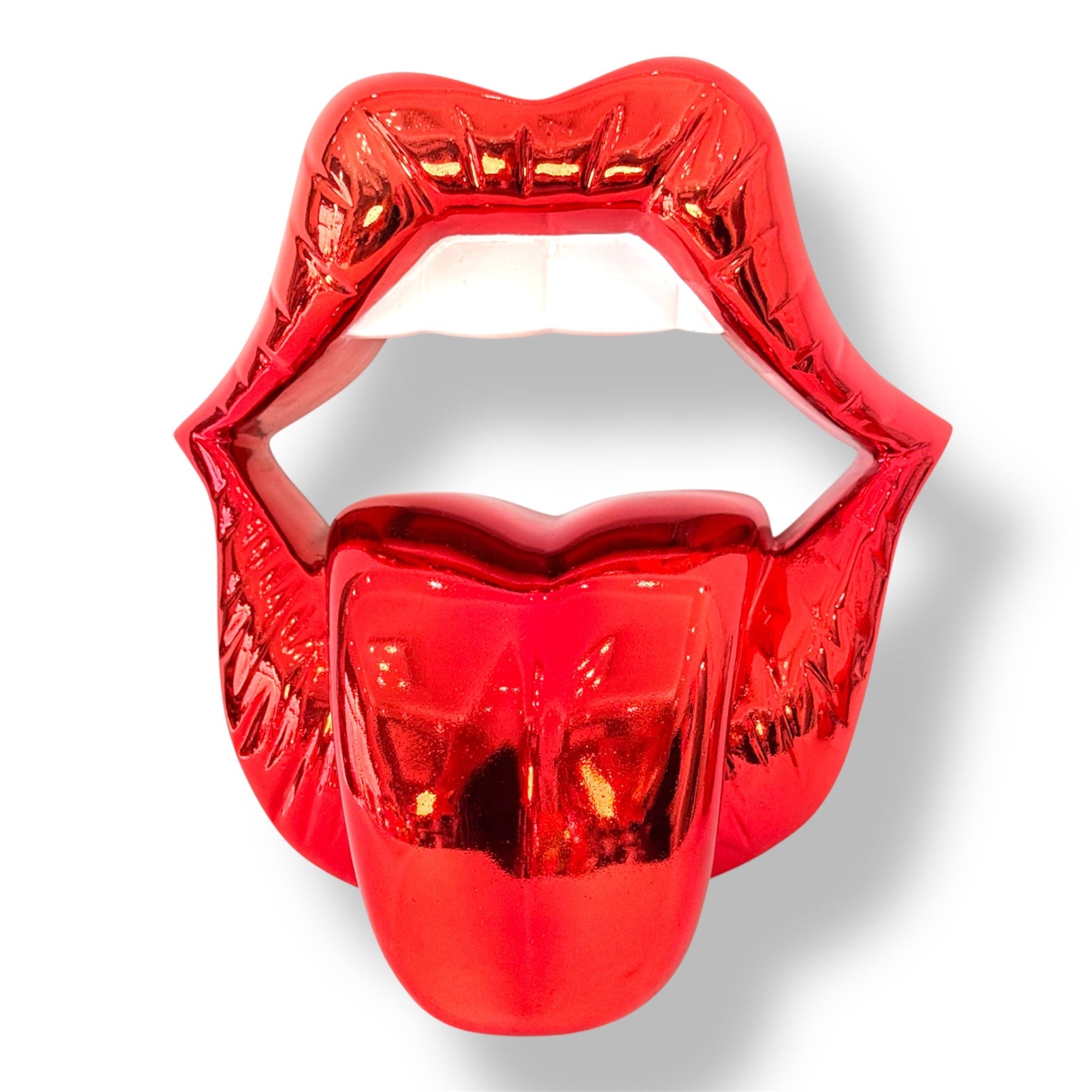 And Iconic Hot Red Chrome Kiss Wall Sculpture