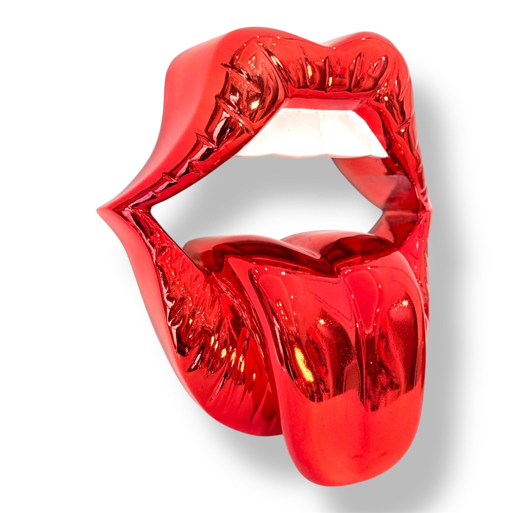 And Iconic Hot Red Chrome Kiss Wall Sculpture