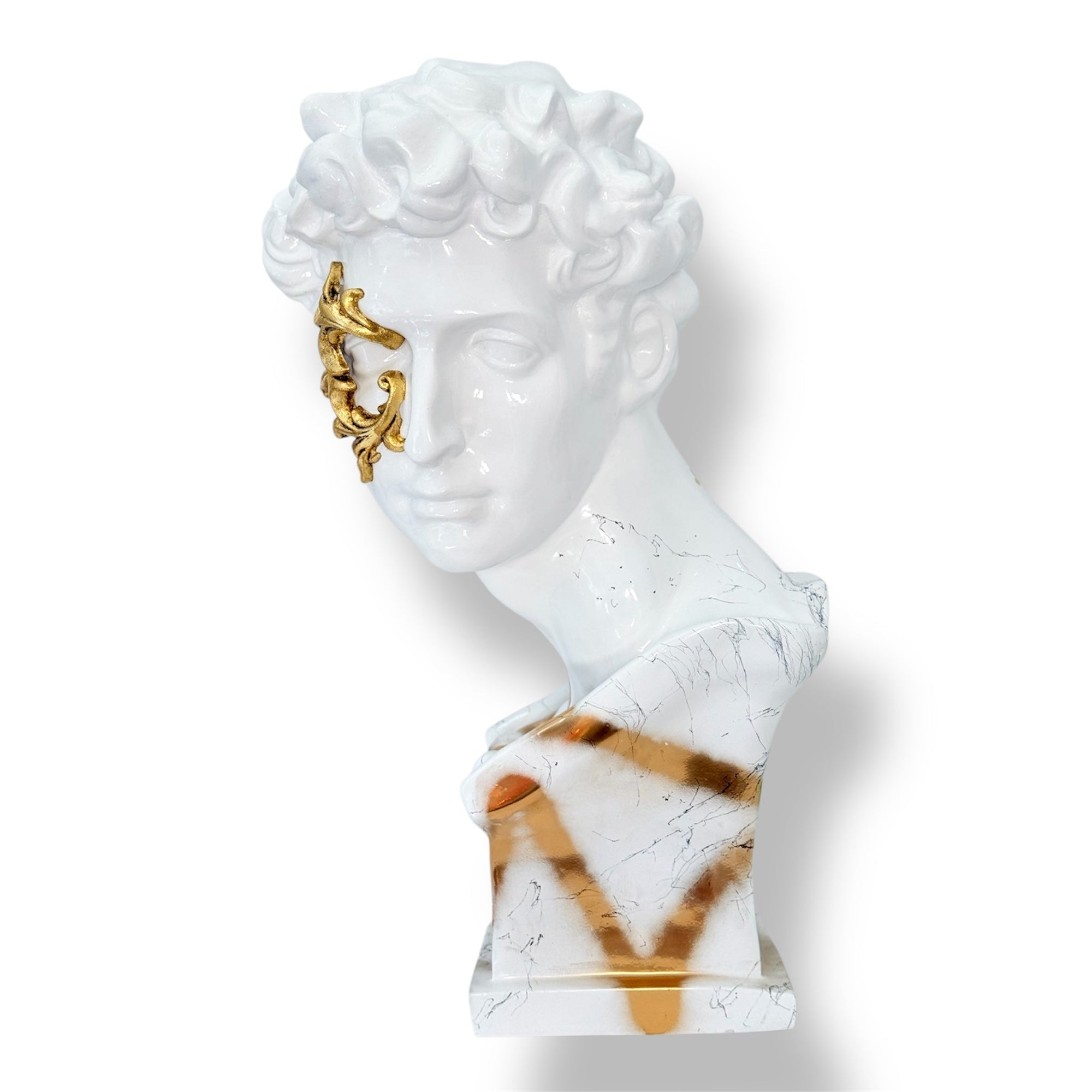 And Iconic Giuliano de Medici Bust White Marble Effect and Gold Applique Collector Style