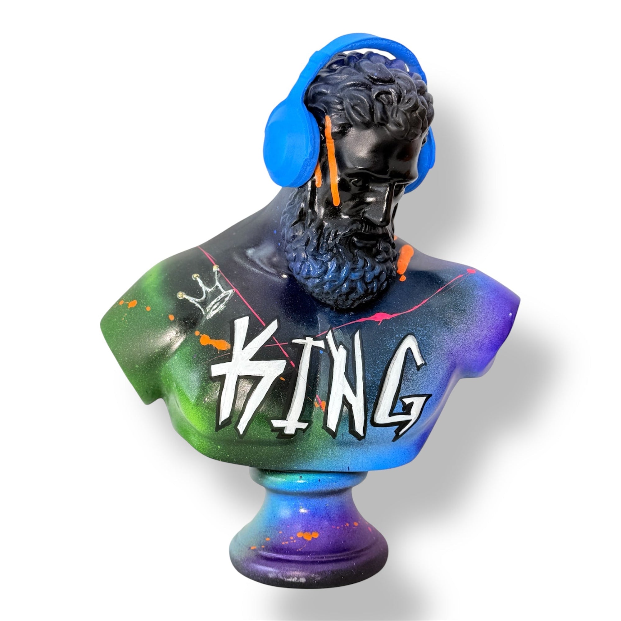 And Iconic DJ Hercules King Sculpture Blue Headphones Pop Art Bust