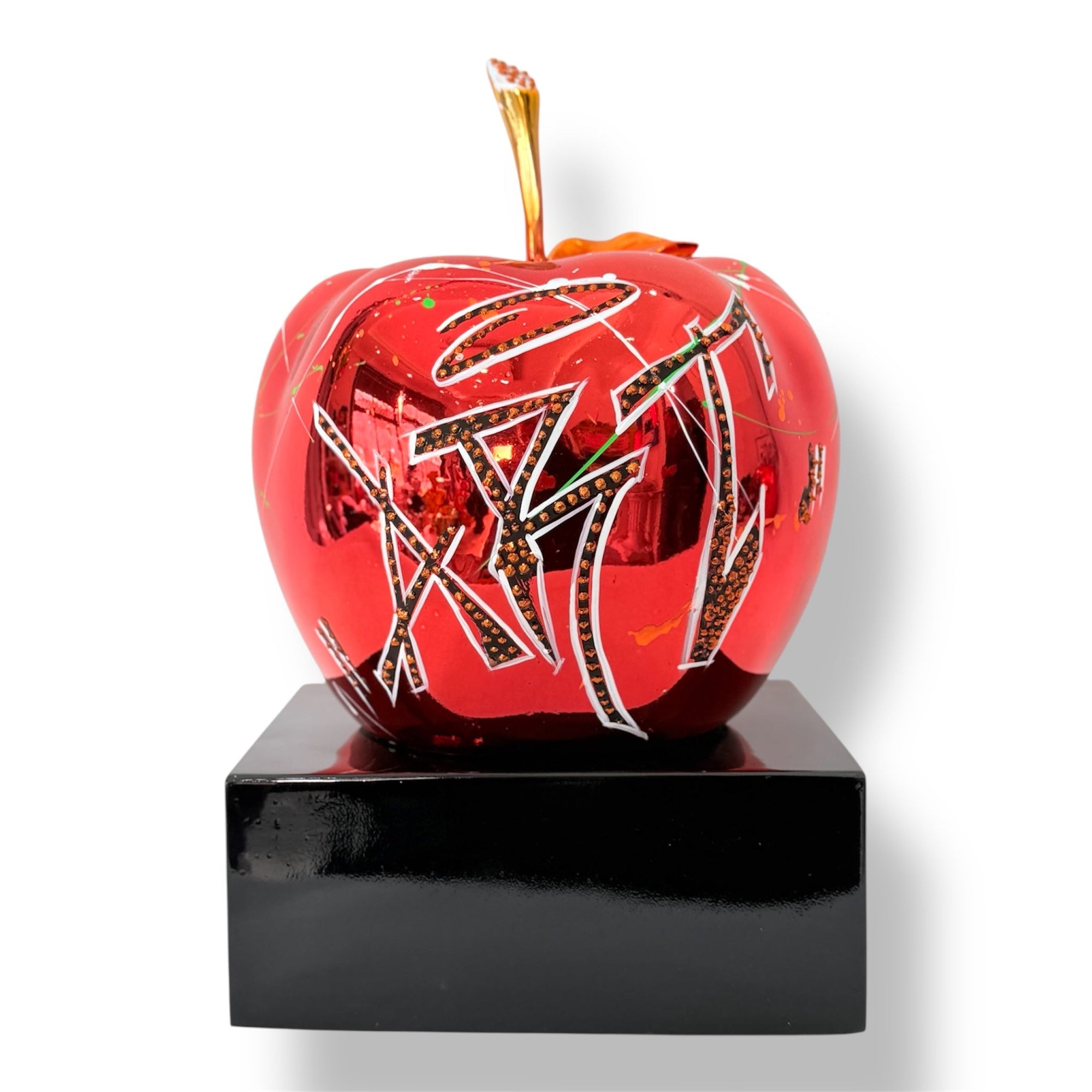 And Iconic Red Chrome Apple Sculpture Graffiti Pop Art Apple Decor