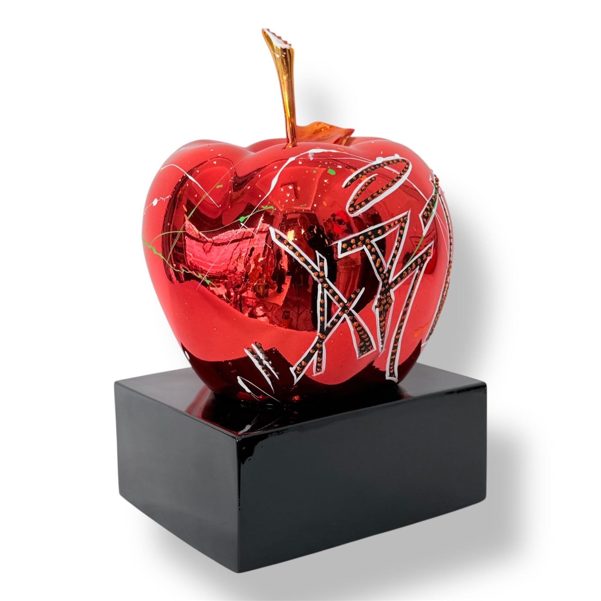 And Iconic Red Chrome Apple Sculpture Graffiti Pop Art Apple Decor