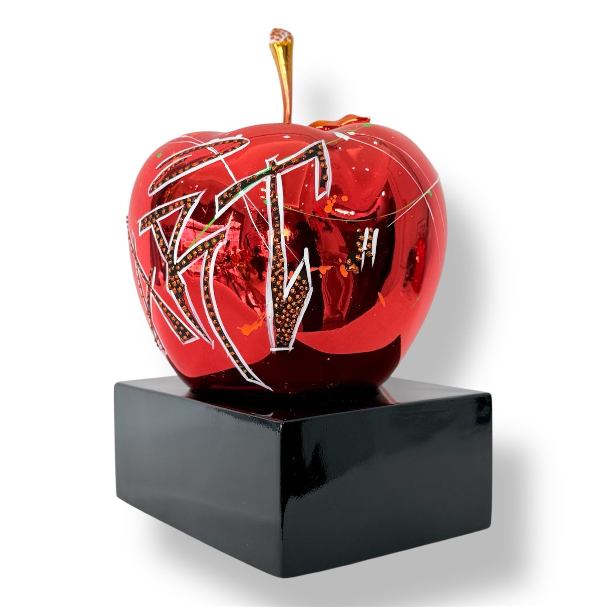 And Iconic Red Chrome Apple Sculpture Graffiti Pop Art Apple Decor