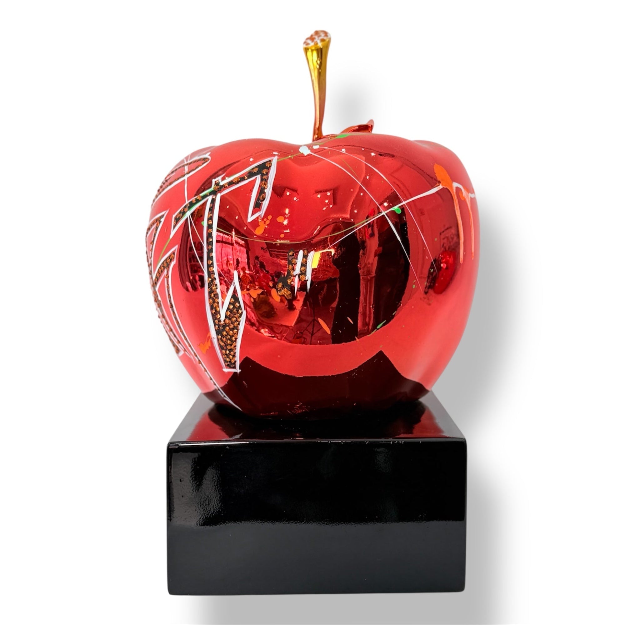 And Iconic Red Chrome Apple Sculpture Graffiti Pop Art Apple Decor