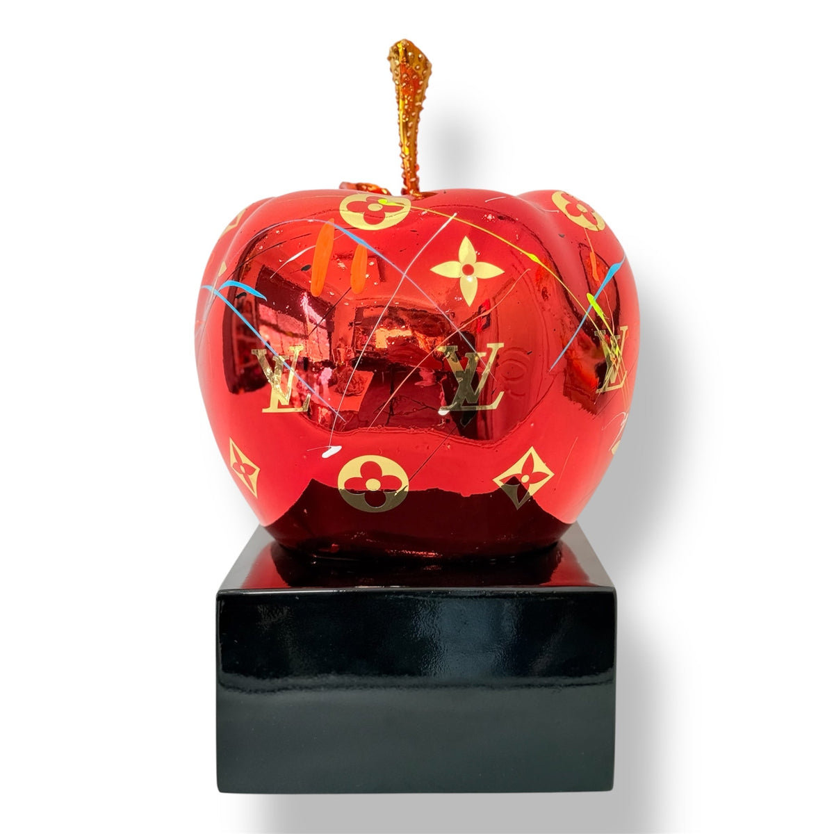 And Iconic Red Chrome Apple Sculpture Luxury Pattern Style