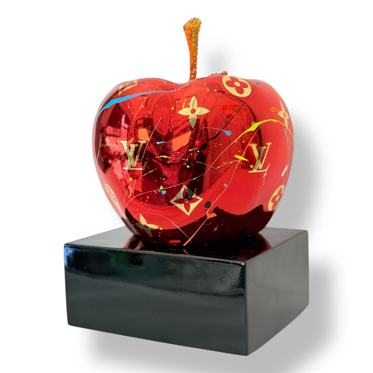 And Iconic Red Chrome Apple Sculpture Luxury Pattern Style