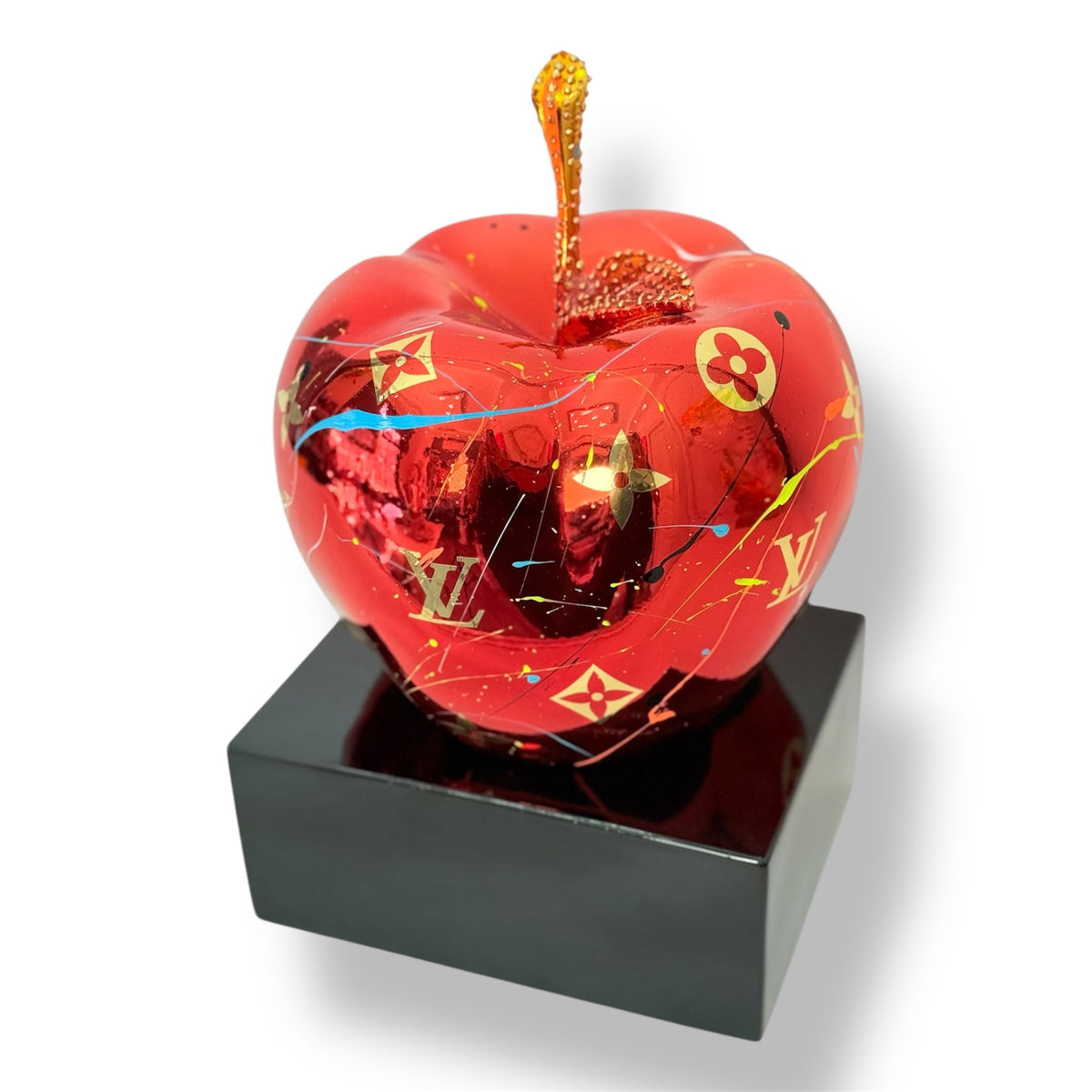 And Iconic Red Chrome Apple Sculpture Luxury Pattern Style