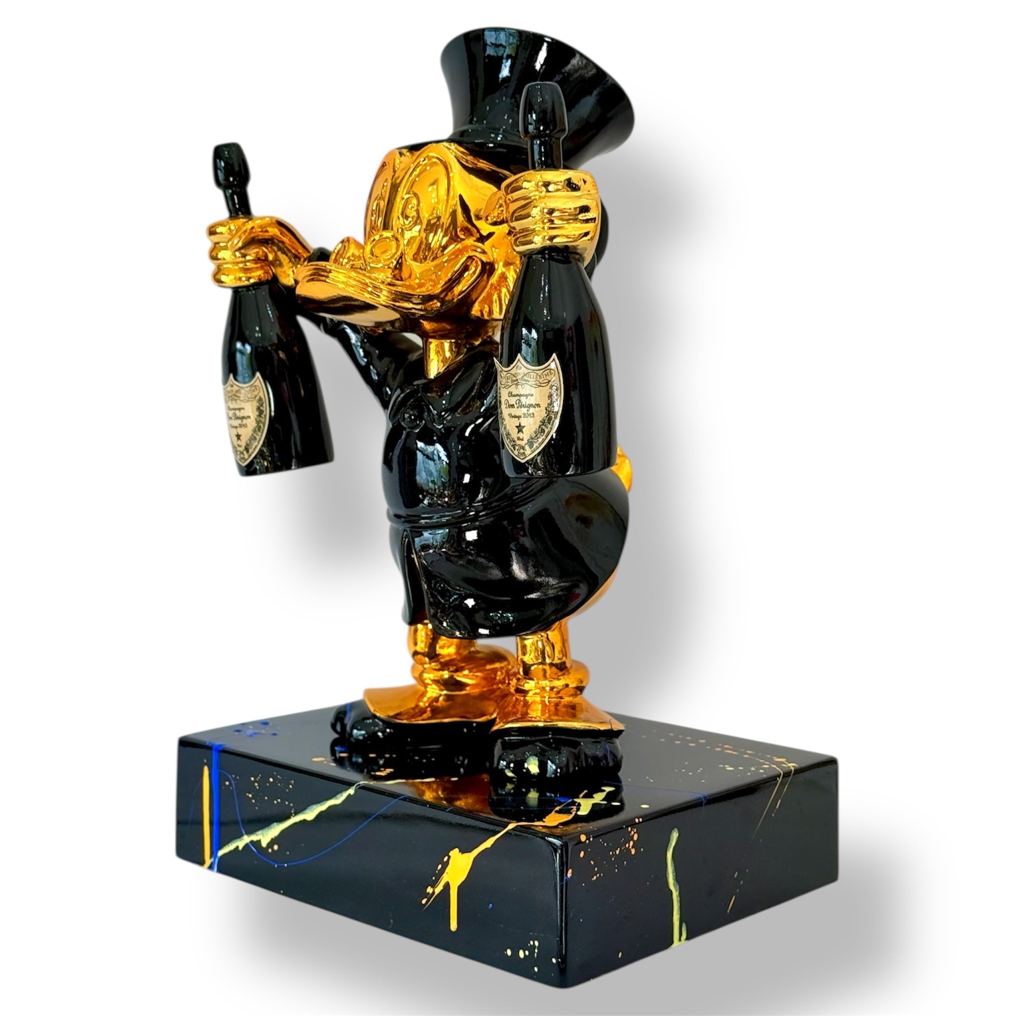 Scrooge McDuck Champagne Sculpture - Gold Chrome Celebration Edition Gold; Red Chrome Decor Sculpture image 2 - HT Animal Supply