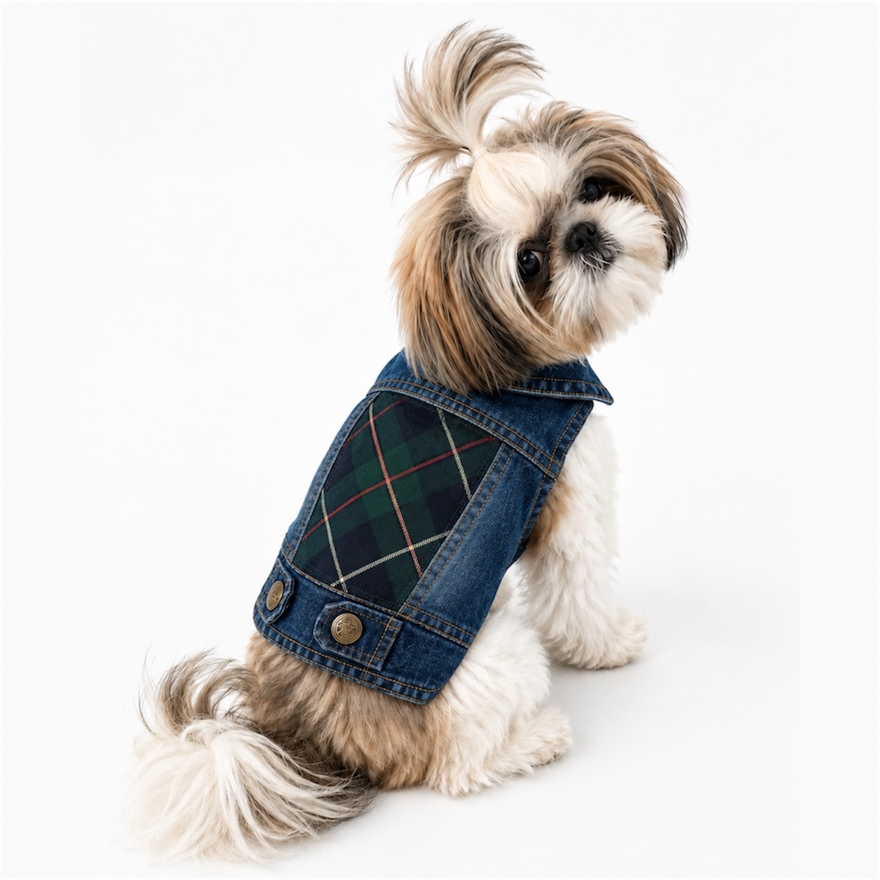 Heads or Tails Pup Green Plaid Panel Dog Vest