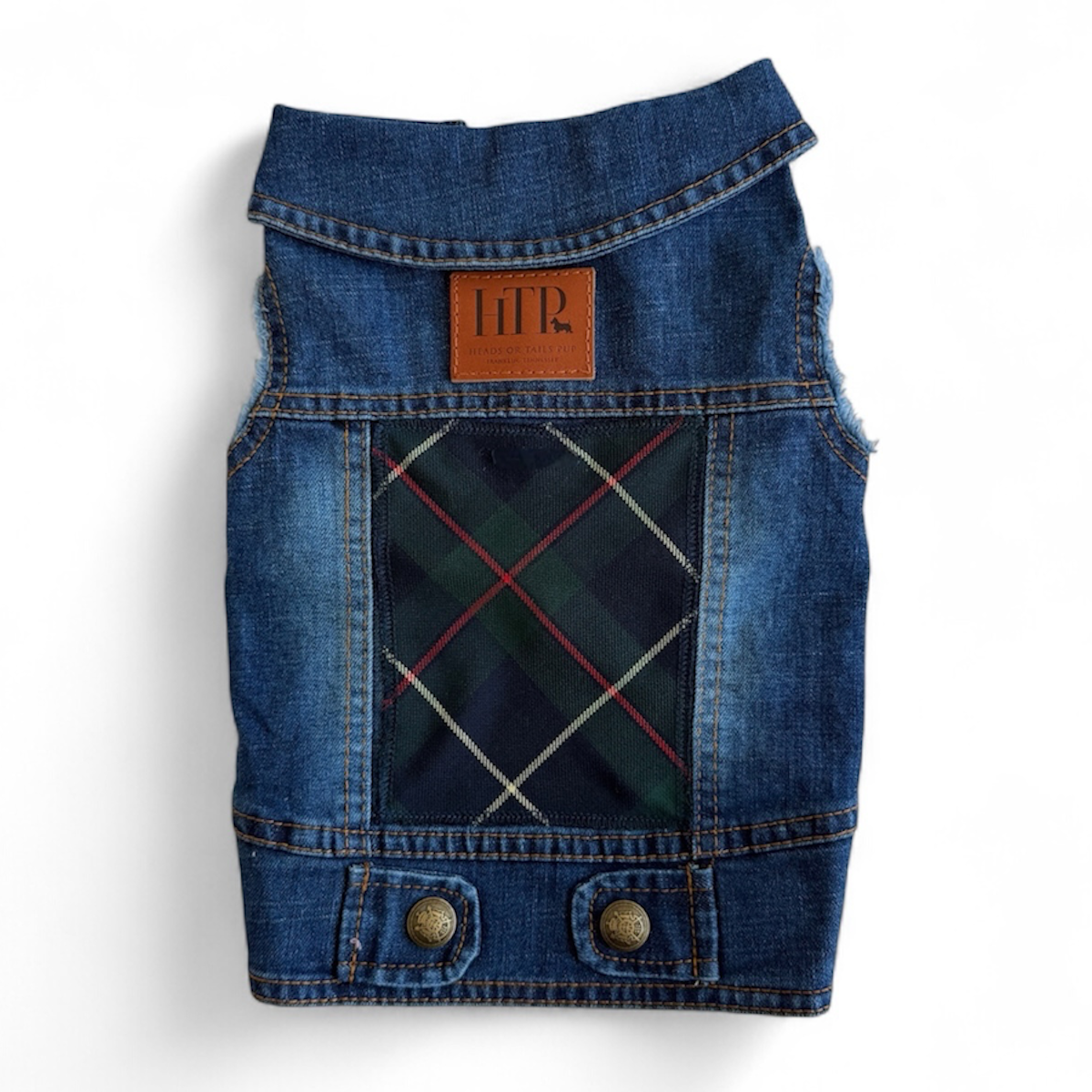 Heads or Tails Pup Green Plaid Panel Dog Vest