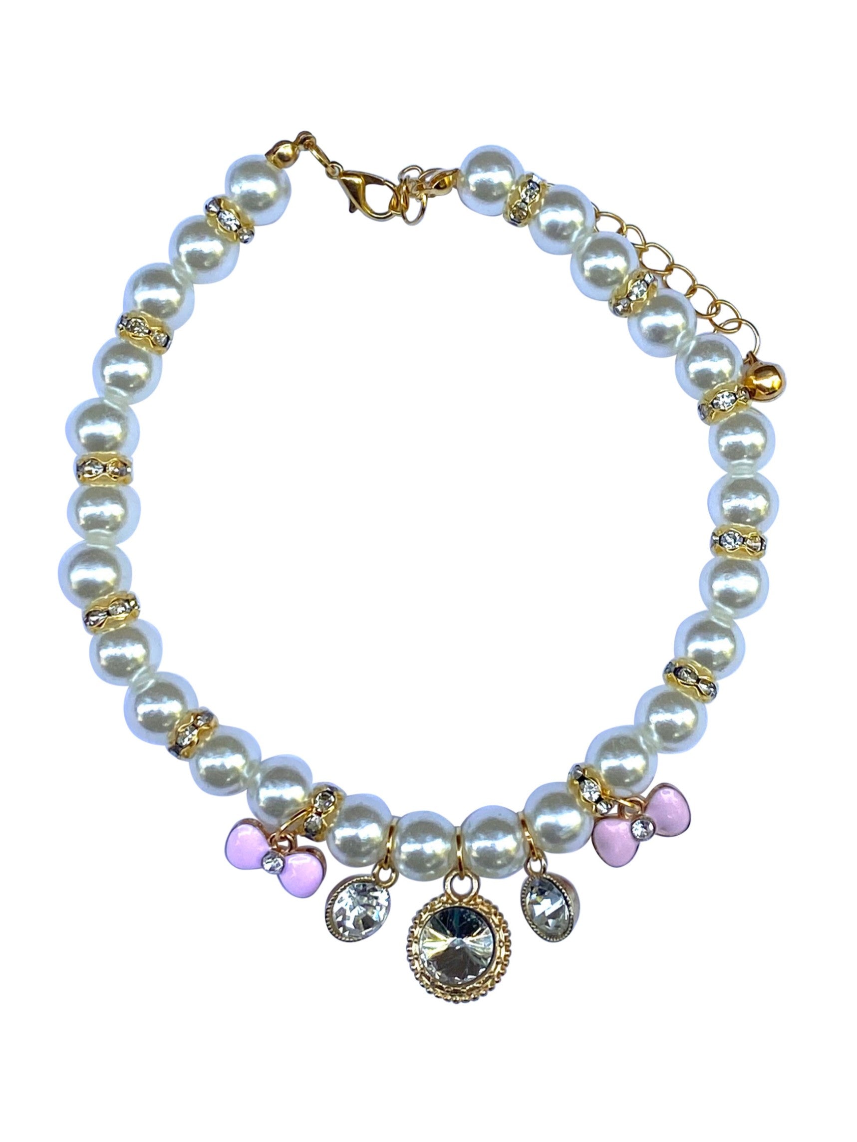 Pearl Charm Necklace with Pink Bow