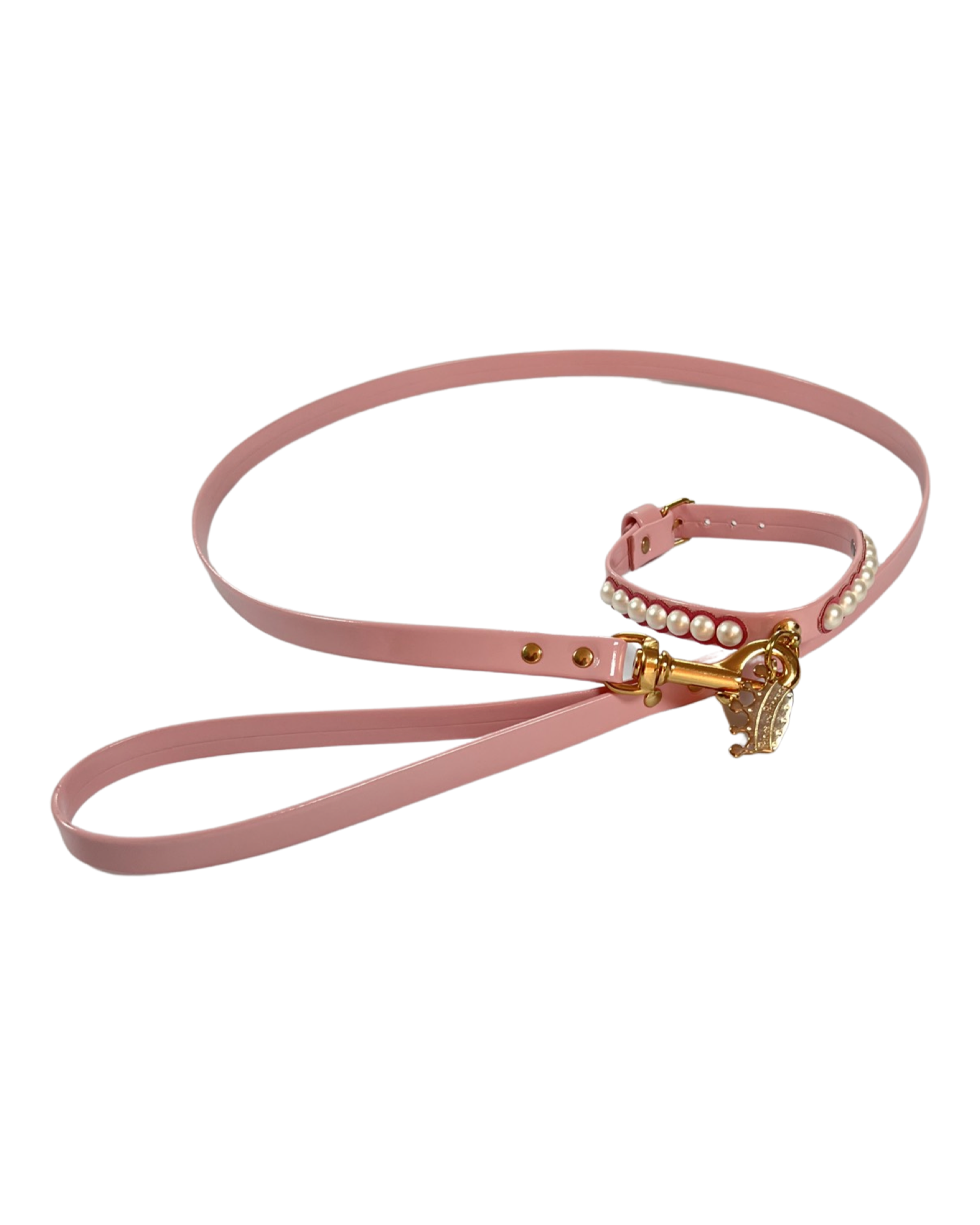 Fashion Collar and Plain Leash Set - Pink with Pearls