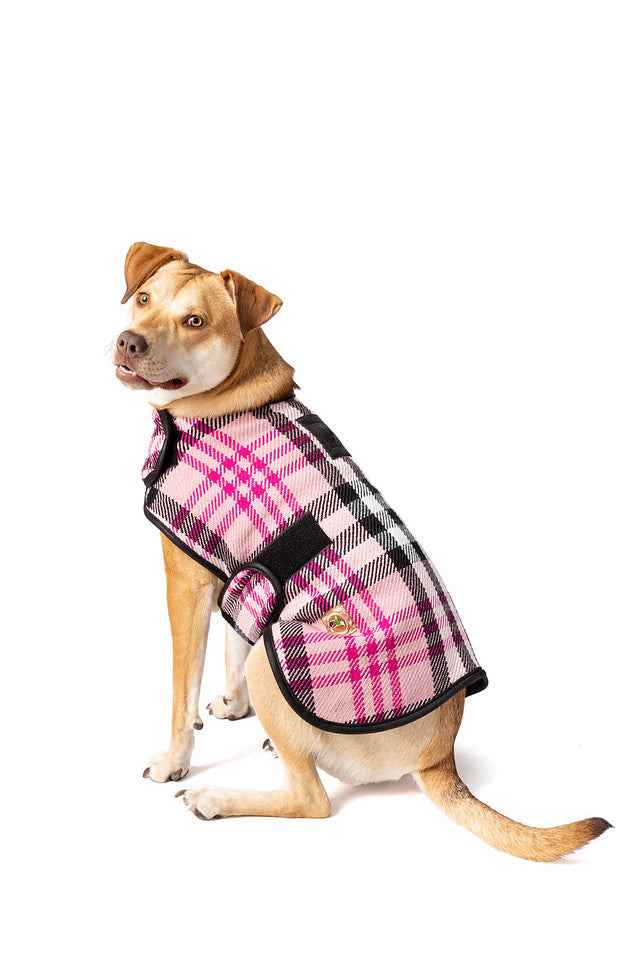 Chilly Dog Pink Plaid Fleece-Lined Dog Blanket Coat