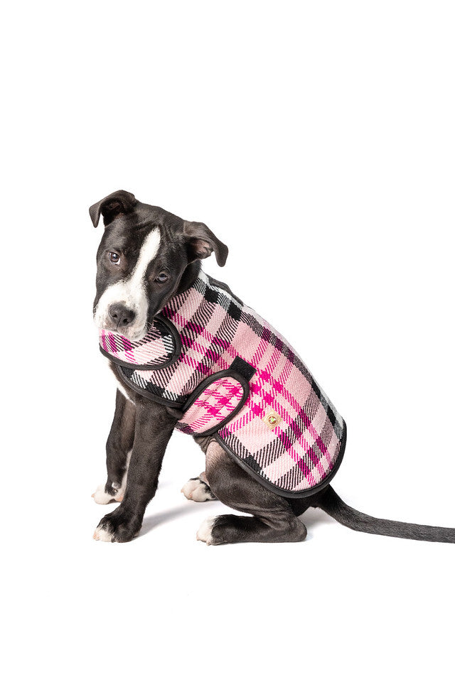 Chilly Dog Pink Plaid Wool Blanket Dog Coat