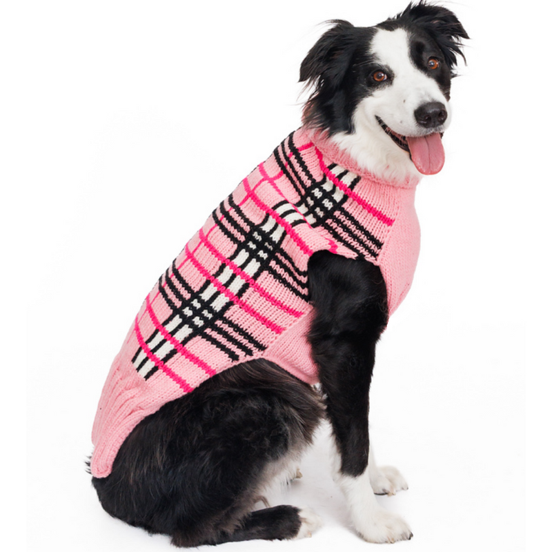 Chilly Dog Derby Pink Plaid Wool Dog Sweater