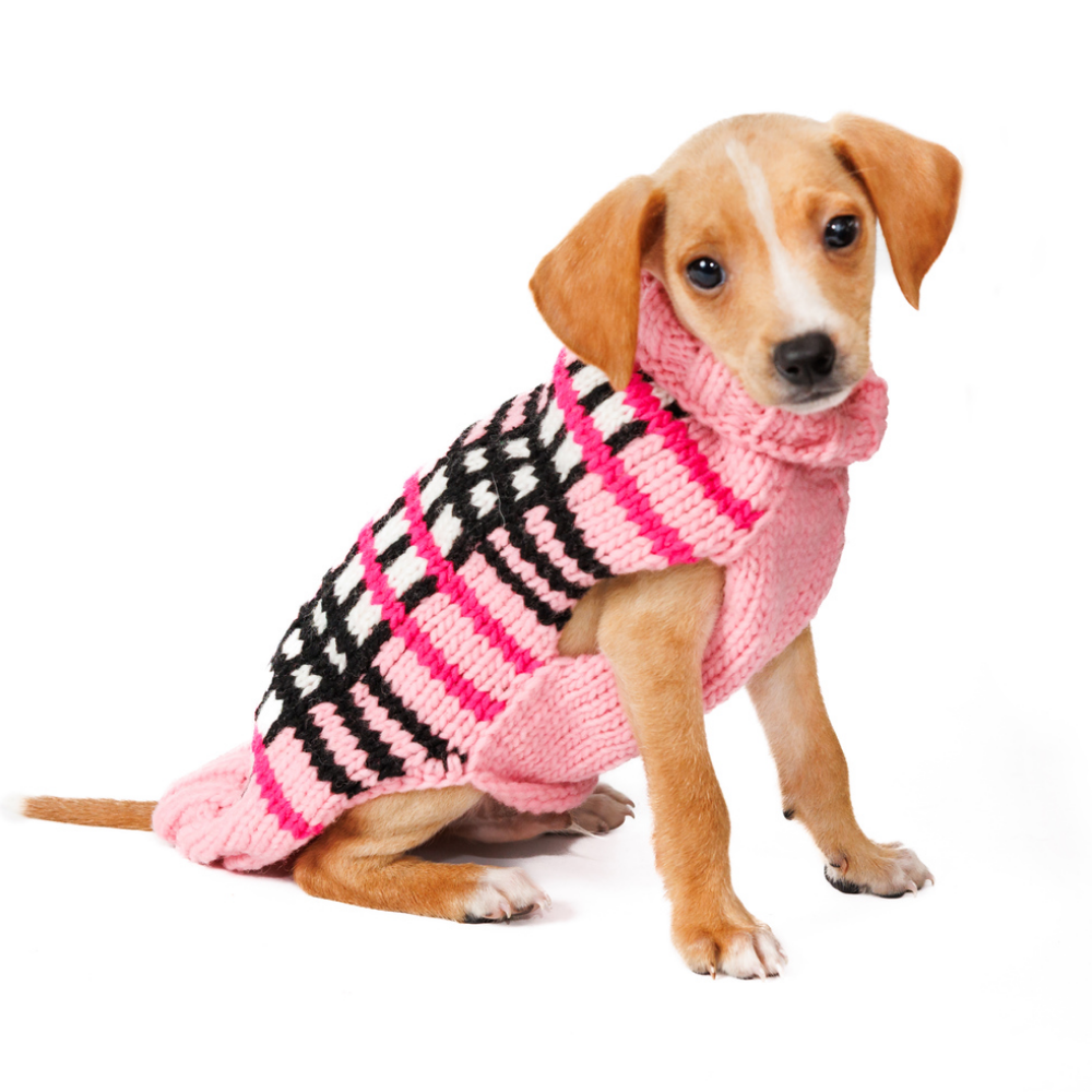 Chilly Dog Derby Pink Plaid Knit Wool Dog Sweater