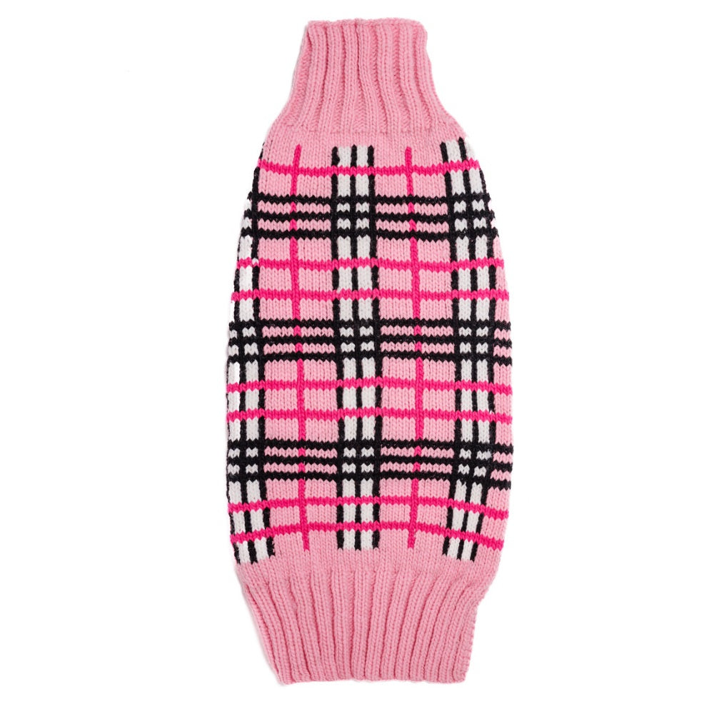 Chilly Dog Derby Pink Plaid Knit Wool Dog Sweater