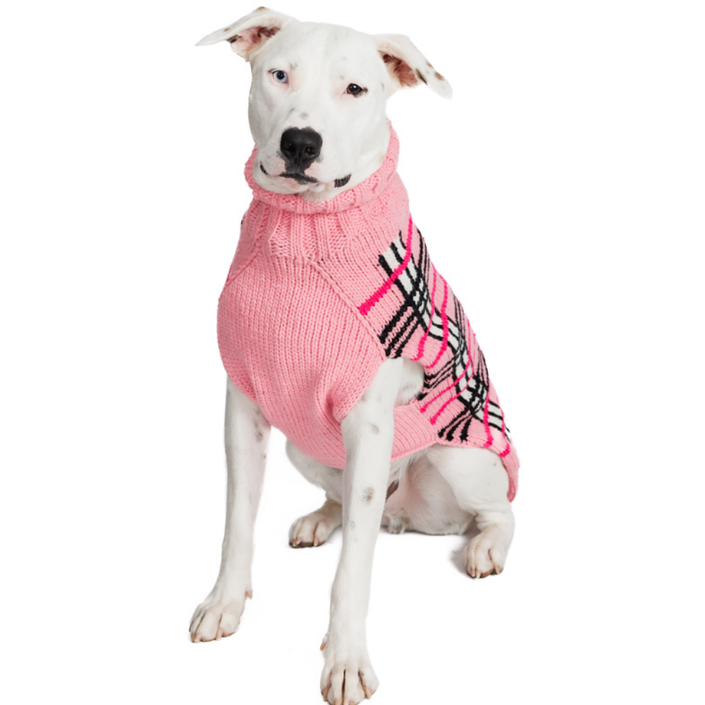 Chilly Dog Derby Pink Plaid Knit Wool Dog Sweater