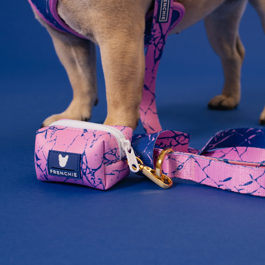Frenchie Poo Bag Holder - Pink Marble