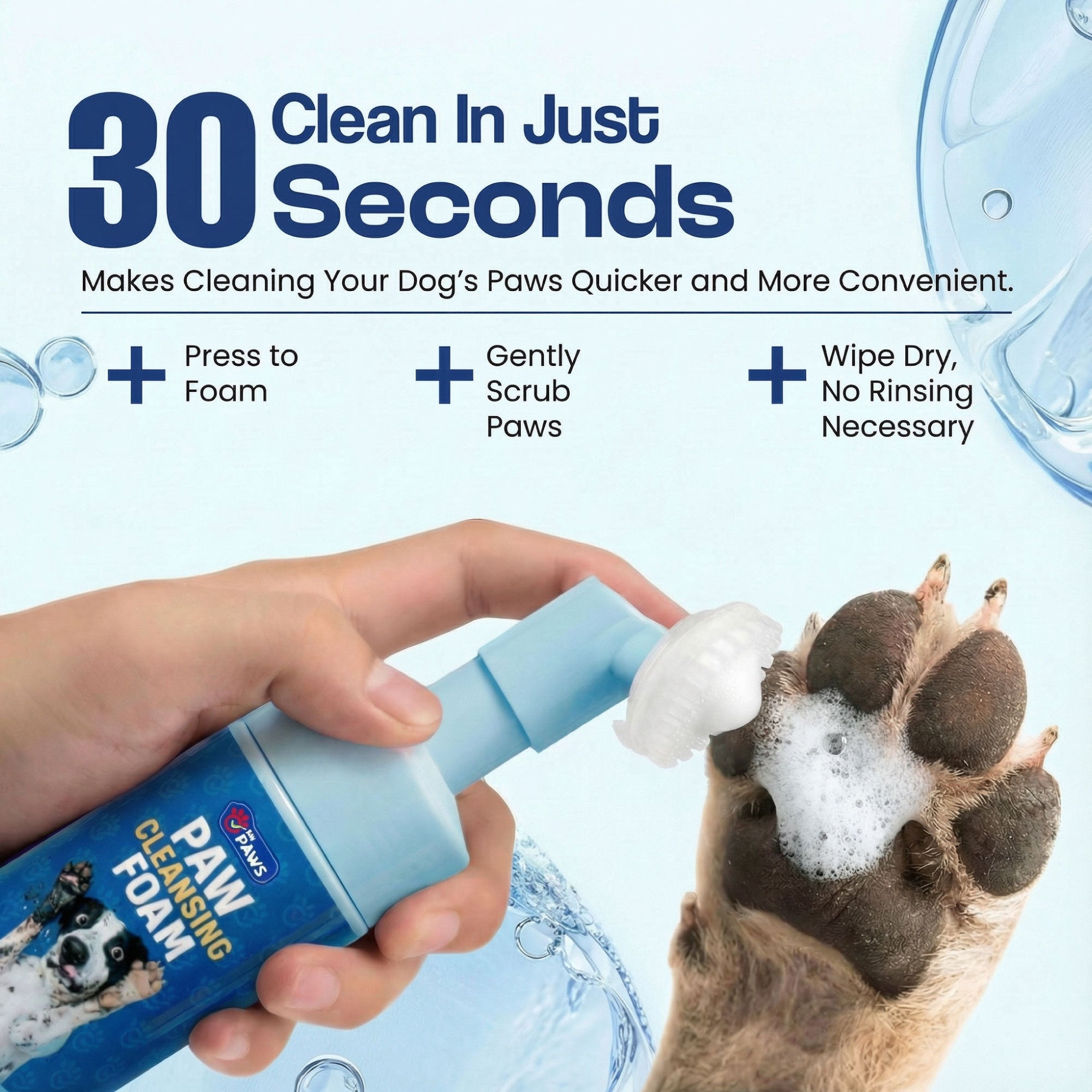 Paw Cleansing Foam Dog Paw Cleaner - Lick-Safe, Hydrating Formula with Built-In Brush Head