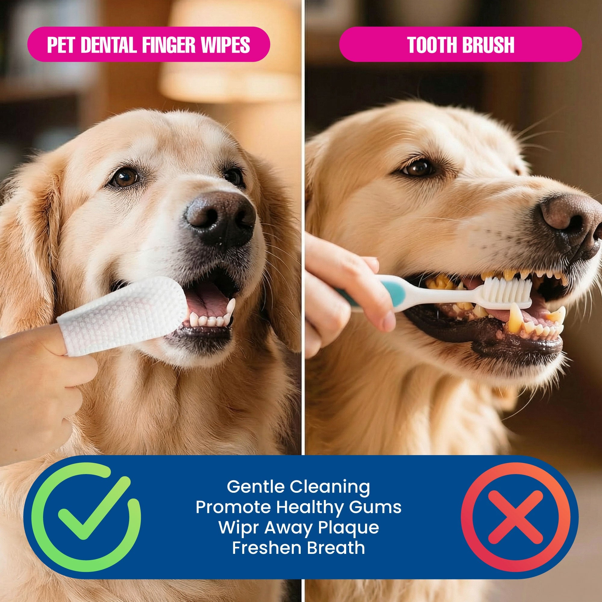 Naturally Formulated Pet Dental Finger Wipes for Teeth Cleaning (50 Count)