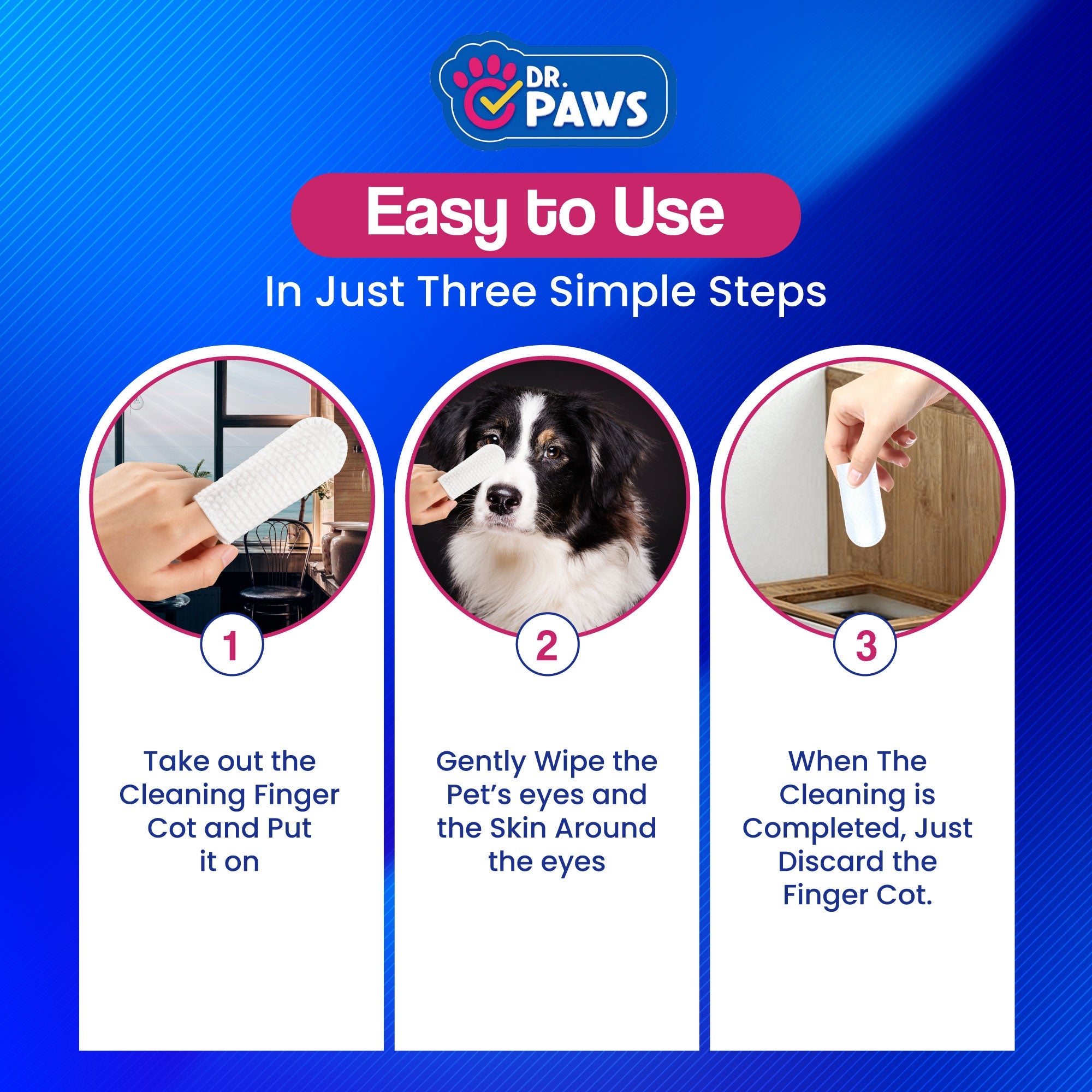 Pet Eye Cleansing Finger Wipes for Pets (50 Count)