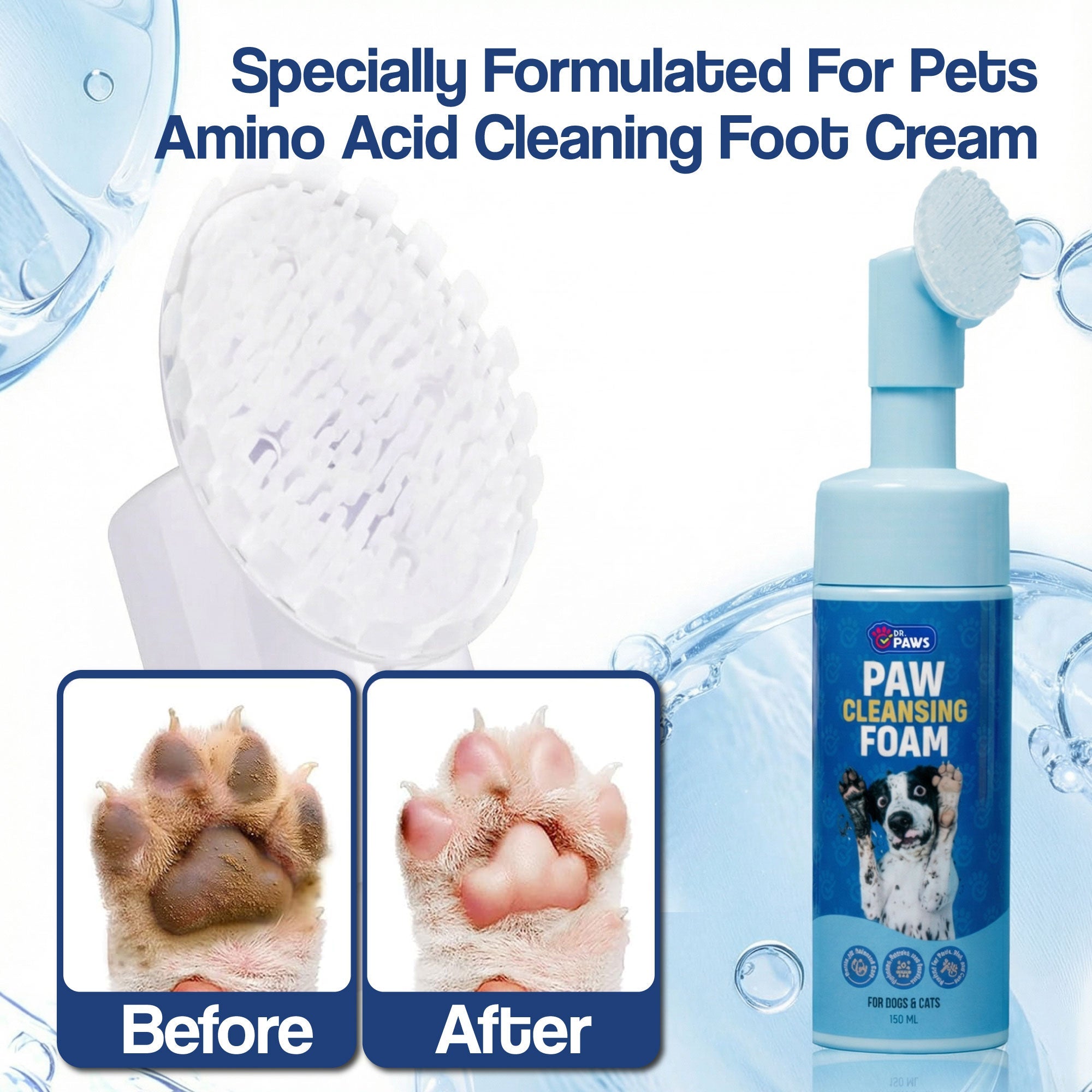 Paw Cleansing Foam Dog Paw Cleaner - Lick-Safe, Hydrating Formula with Built-In Brush Head