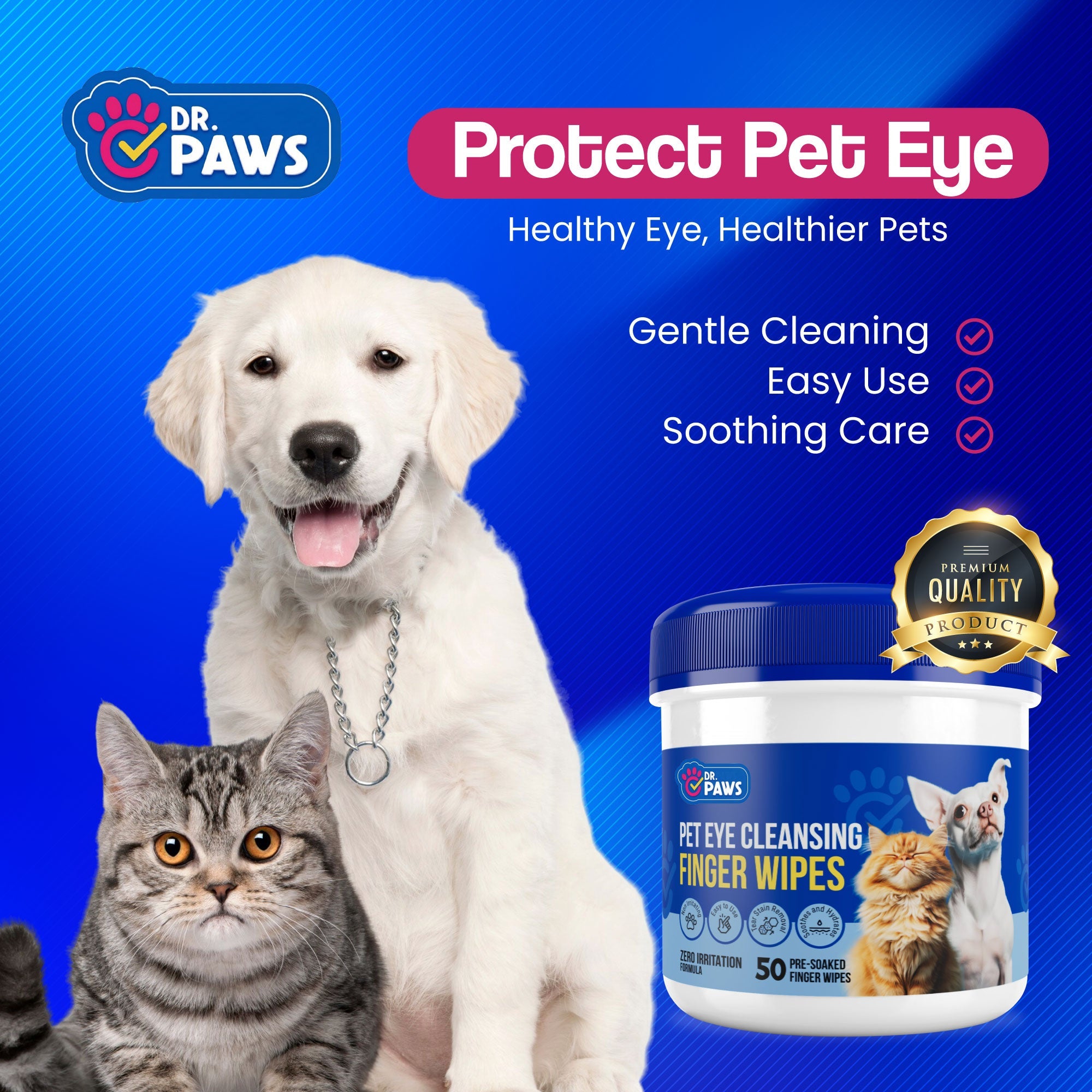 Pet Eye Cleansing Finger Wipes for Pets (50 Count)