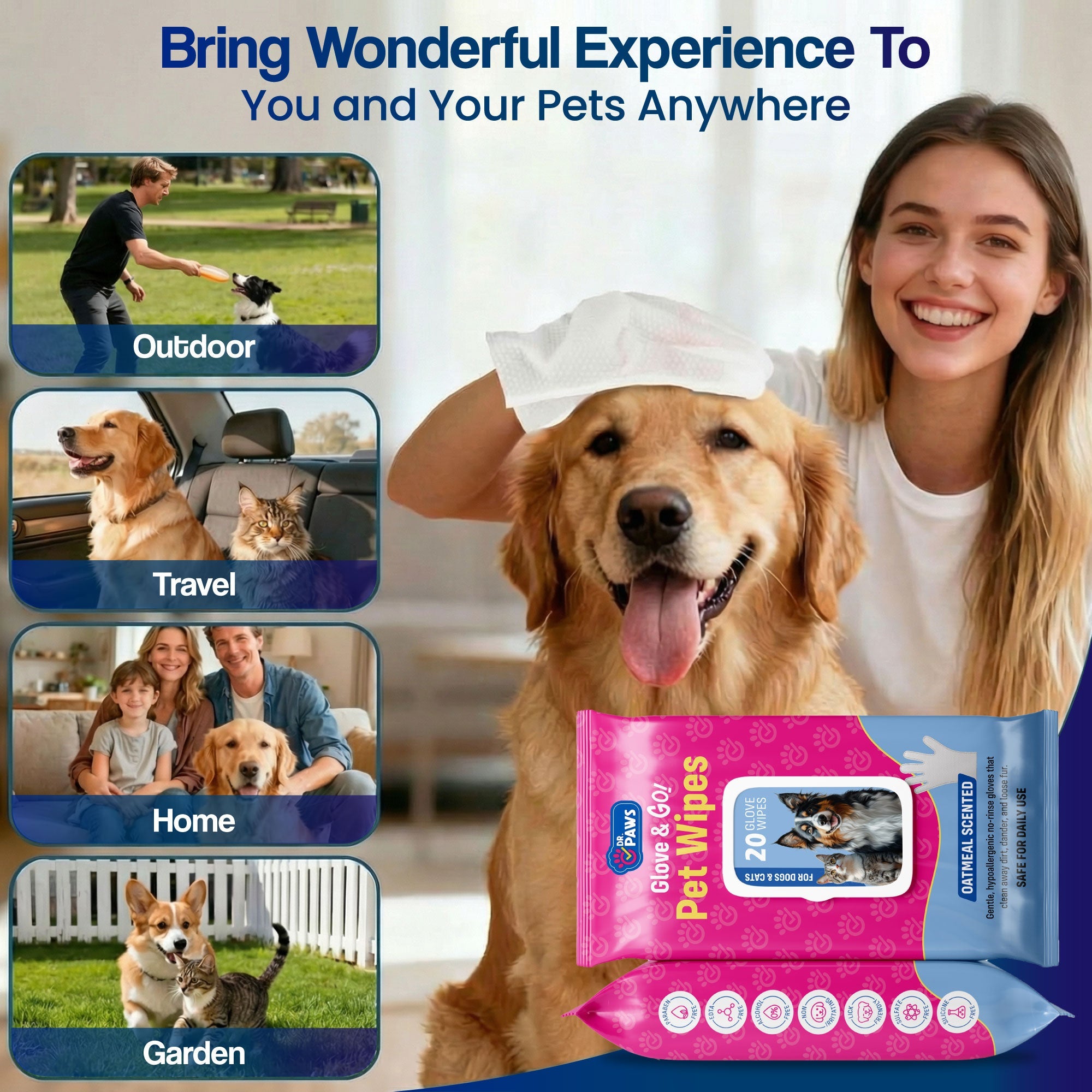 Glove & Go! Glove Grooming Wipes for Dogs & Cats (20 Count)
