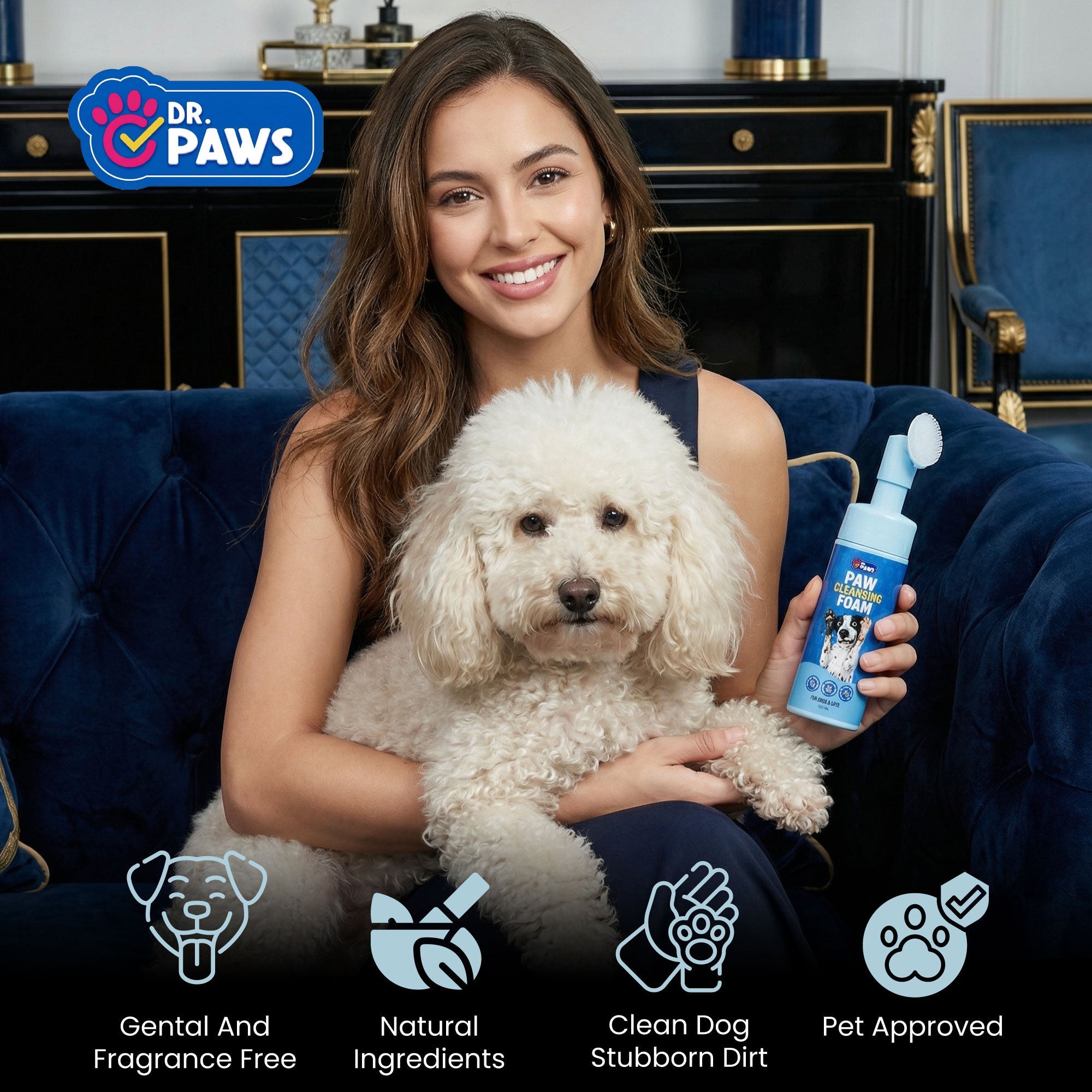 Paw Cleansing Foam Dog Paw Cleaner - Lick-Safe, Hydrating Formula with Built-In Brush Head