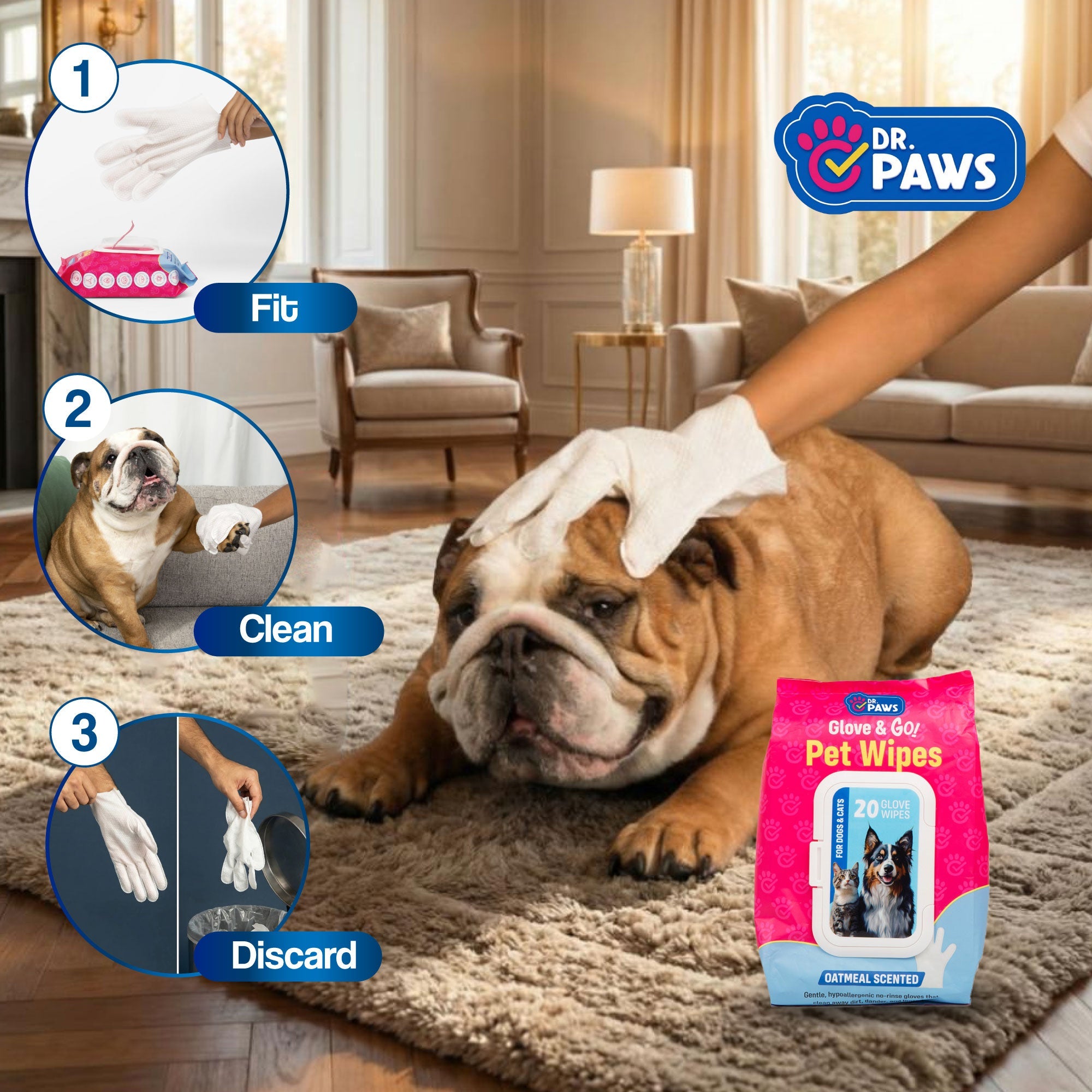 Glove & Go! Glove Grooming Wipes for Dogs & Cats (20 Count)