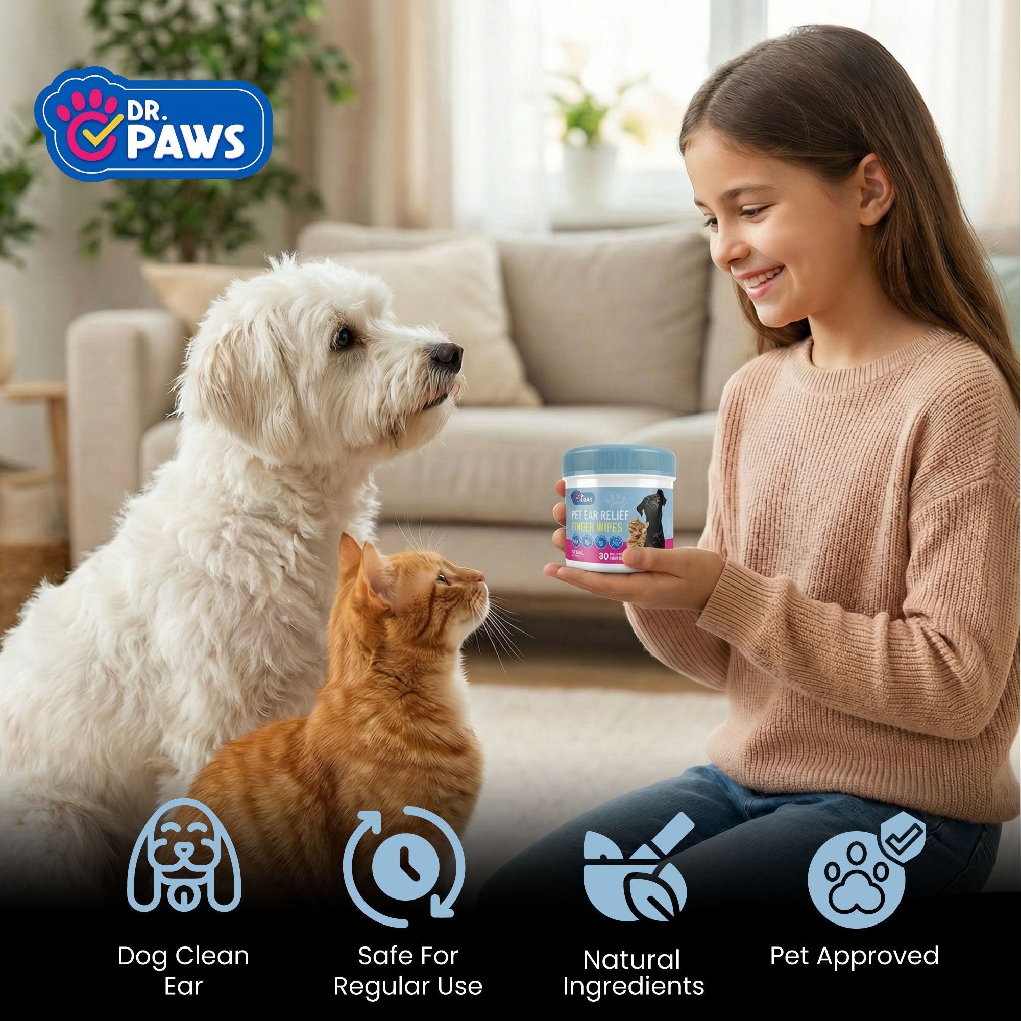 Oatmeal-Scented Ear Relief Finger Wipes for Pets (50 Count)
