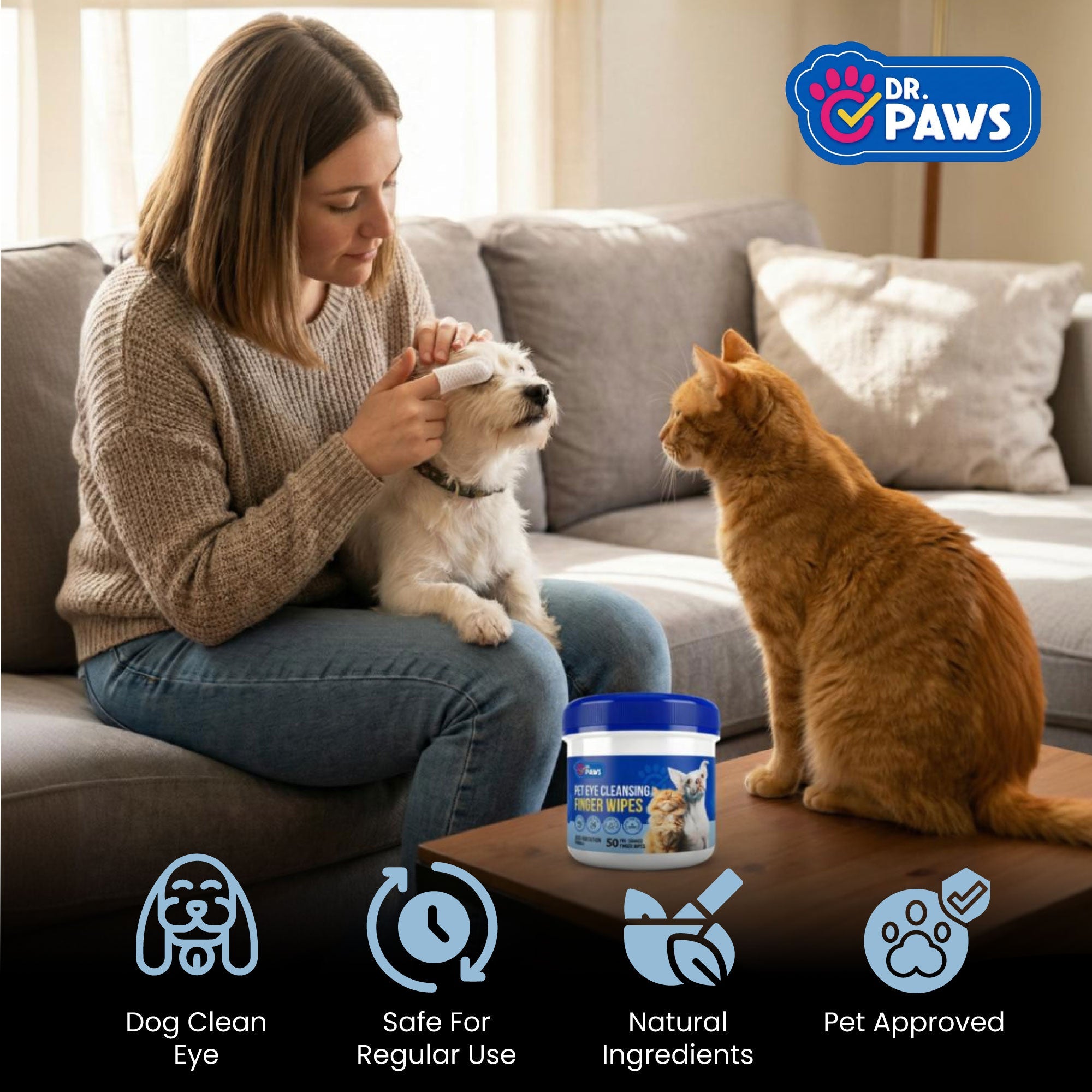 Pet Eye Cleansing Finger Wipes for Pets (50 Count)