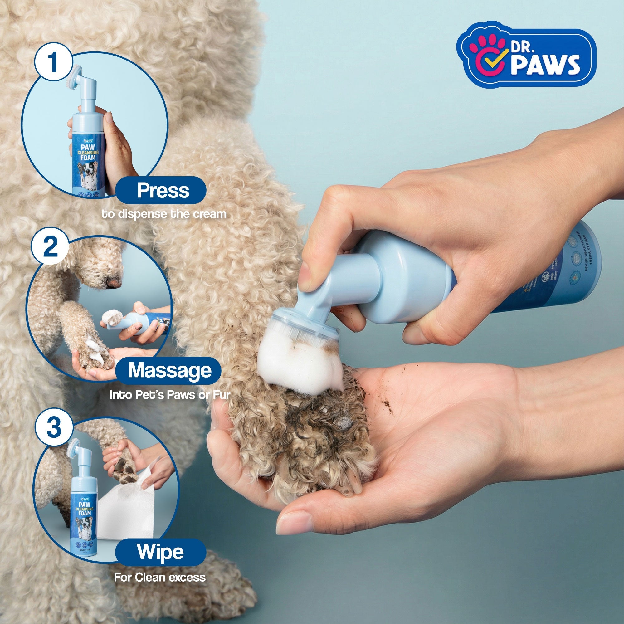 Paw Cleansing Foam Dog Paw Cleaner - Lick-Safe, Hydrating Formula with Built-In Brush Head