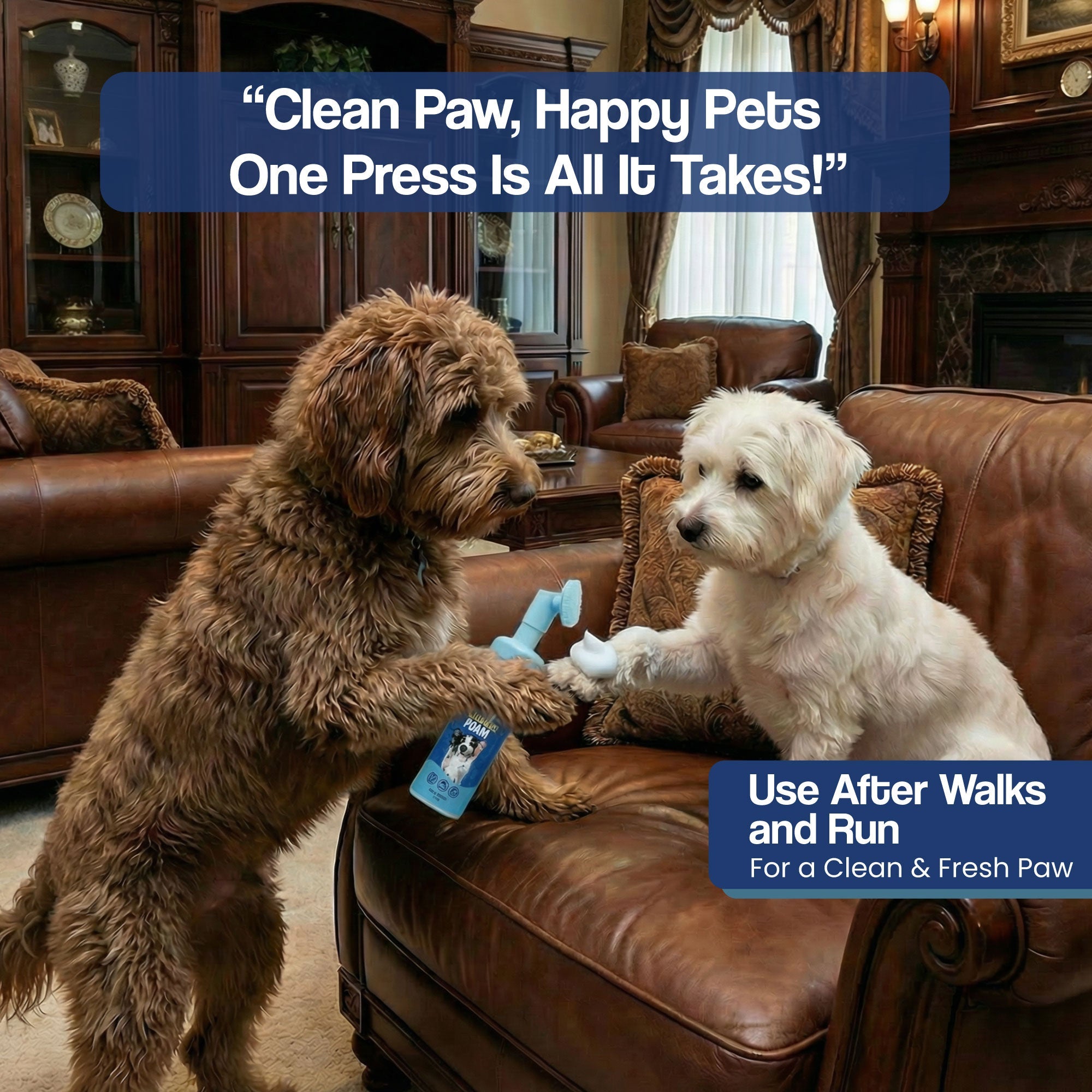 Paw Cleansing Foam Dog Paw Cleaner - Lick-Safe, Hydrating Formula with Built-In Brush Head