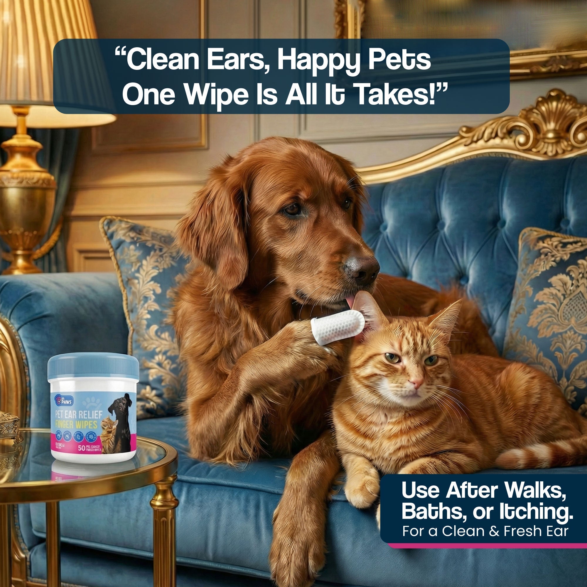 Oatmeal-Scented Ear Relief Finger Wipes for Pets (50 Count)